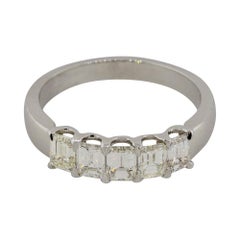 1.19 Carat Emerald Cut Diamond Five Stone Ring 18 Karat in Stock