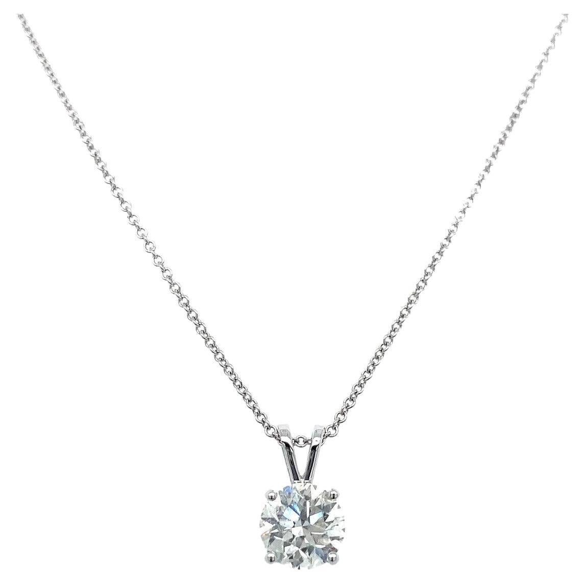 1.19 Carat F Color, SI2-I1 Clarity Diamond Pendant in 18K White Gold For Sale