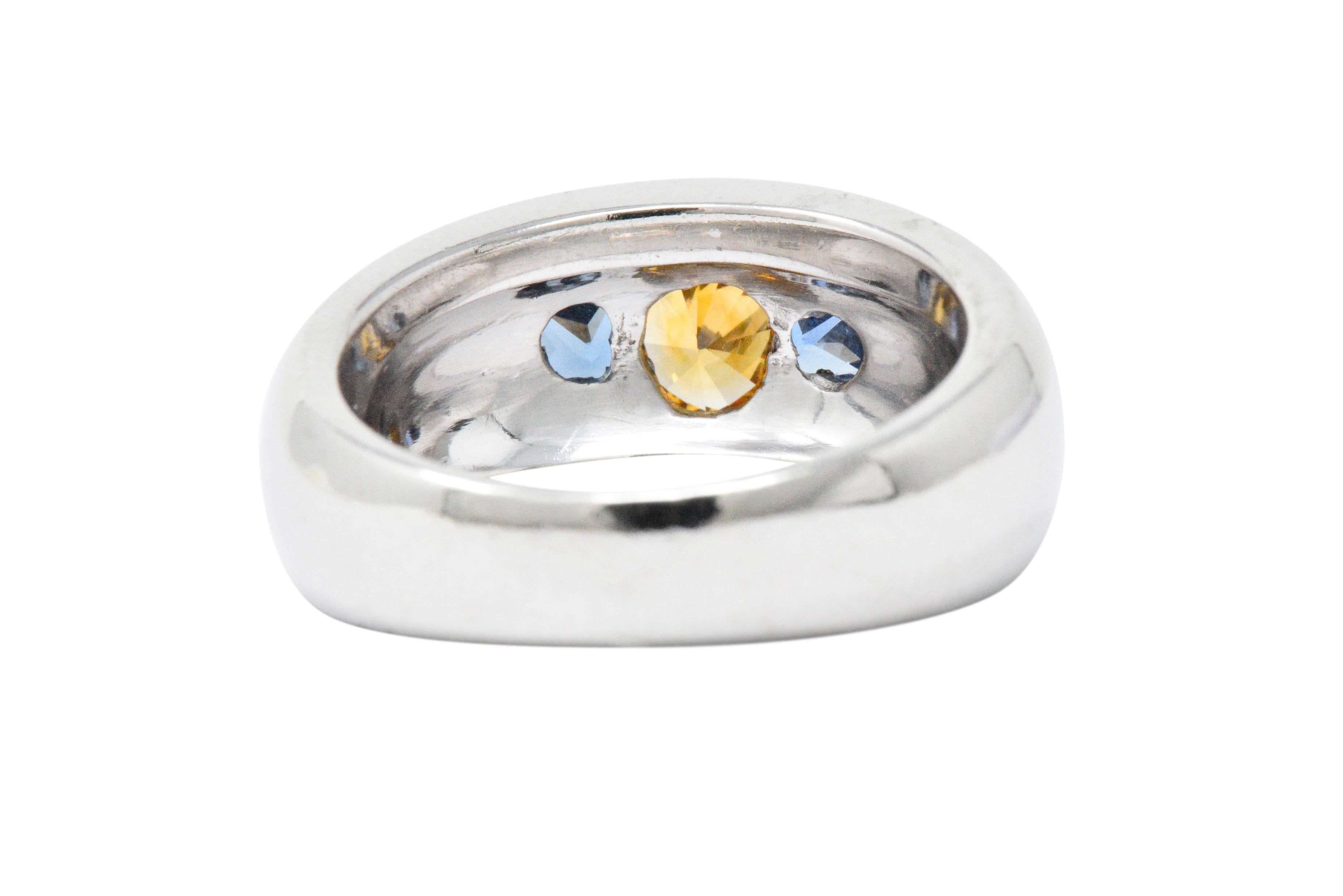 1.19 Carat Fancy Yellow-Orange Diamond, Sapphire and Platinum Men's Ring, GIA 1