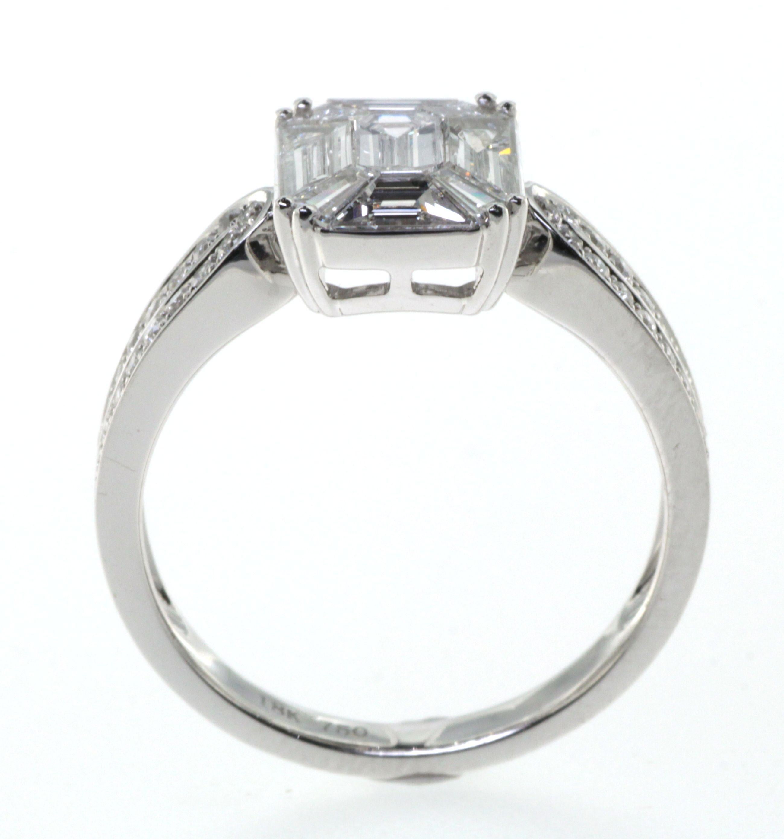 Mixed Cut 1.19 Carat Illusion Setting Diamonds Ring in 18K White Gold For Sale