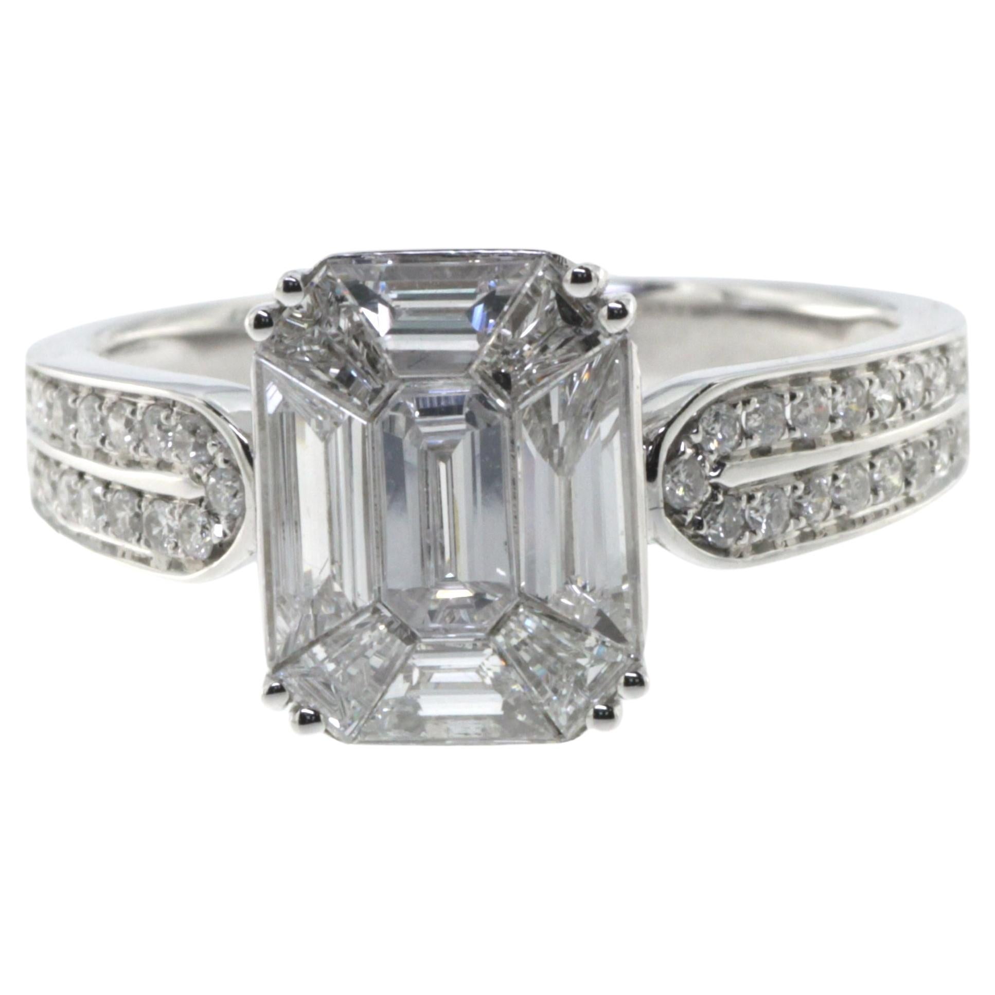 1.19 Carat Illusion Setting Diamonds Ring in 18K White Gold For Sale