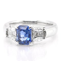1.19 Carat Natural Blue Sapphire and Diamond Ring Set in Platinum
