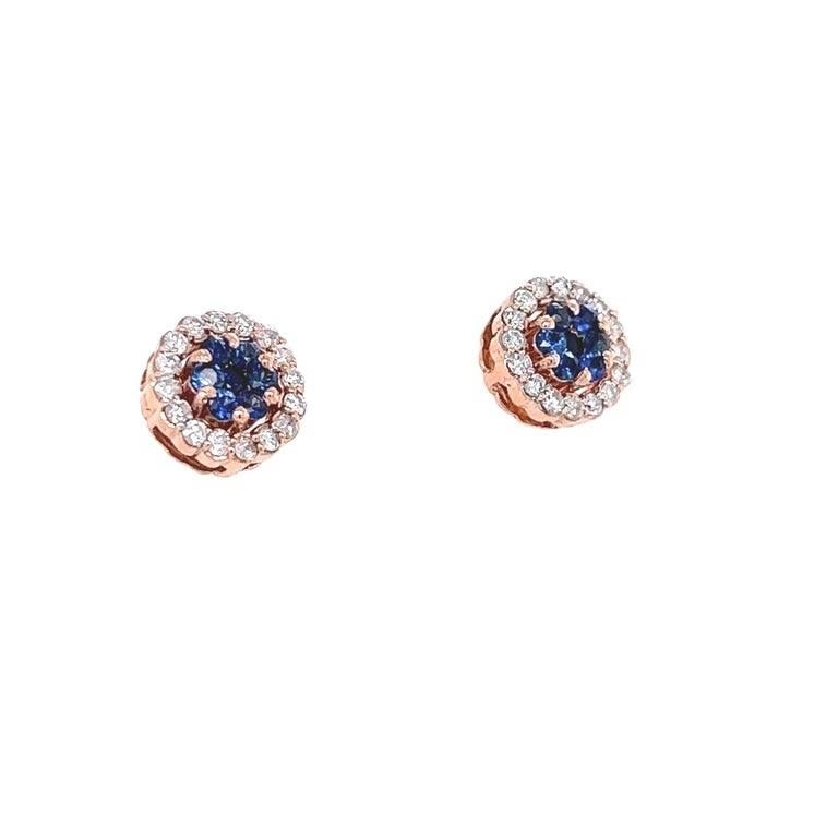 1,19 Karat Natürlicher Blauer Saphir Diamant Rose Gold Ohrstecker (Zeitgenössisch) im Angebot