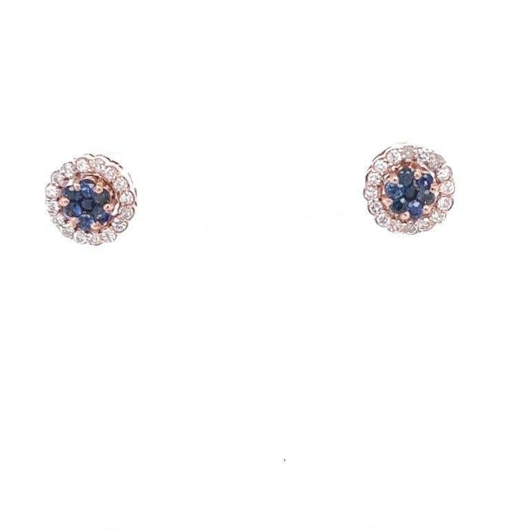1,19 Karat Natürlicher Blauer Saphir Diamant Rose Gold Ohrstecker (Rundschliff) im Angebot
