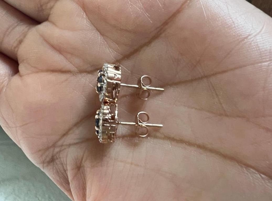 1,19 Karat Natürlicher Blauer Saphir Diamant Rose Gold Ohrstecker im Zustand „Neu“ im Angebot in Los Angeles, CA