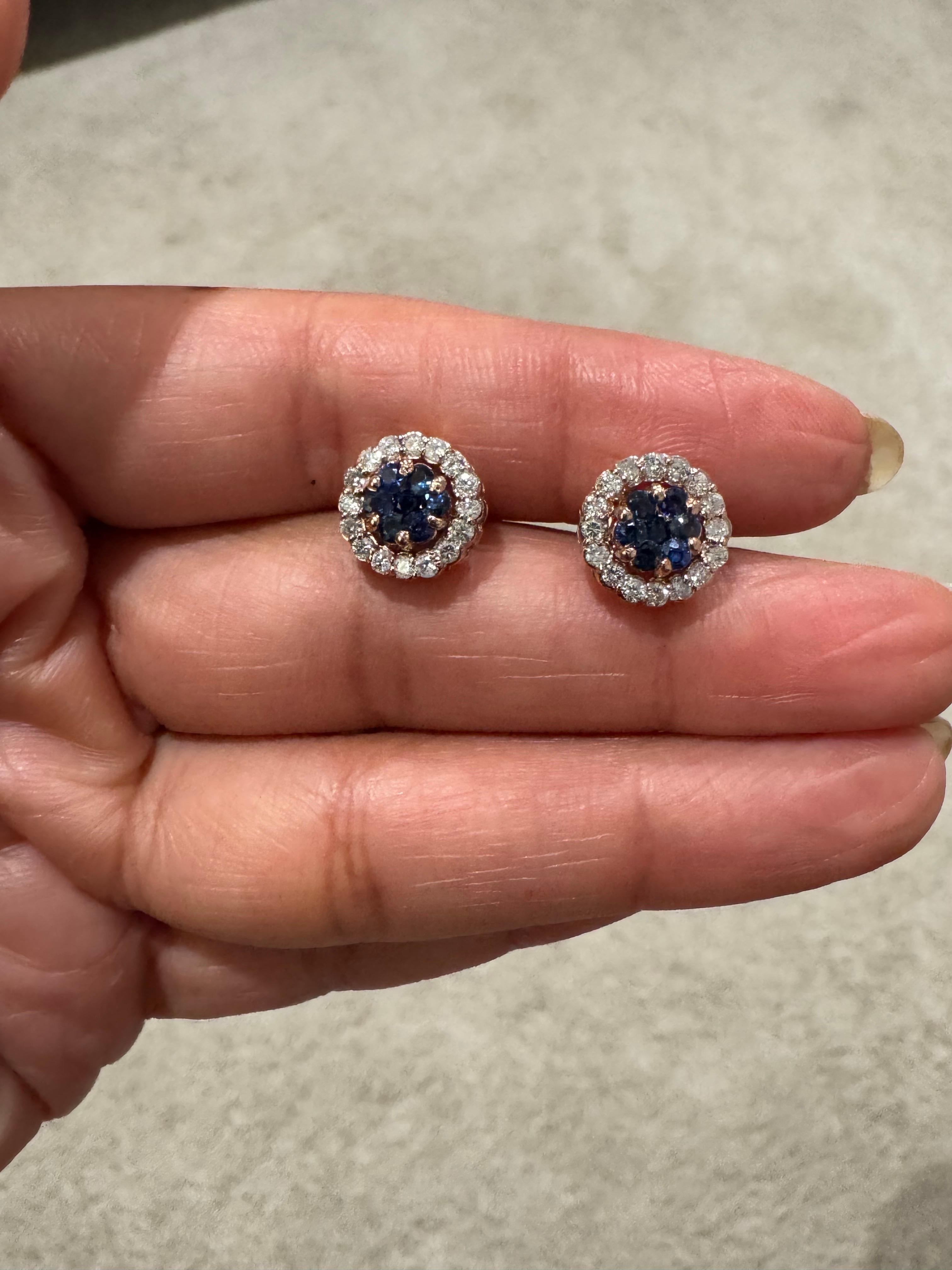 1,19 Karat Natürlicher Blauer Saphir Diamant Rose Gold Ohrstecker im Angebot 1