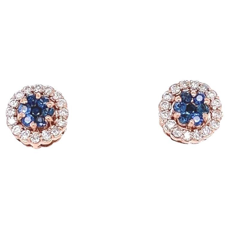 1,19 Karat Natürlicher Blauer Saphir Diamant Rose Gold Ohrstecker im Angebot