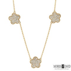 1.19 Carat Natural Diamond Floral Cluster Necklace 14 Karat Yellow Gold G SI