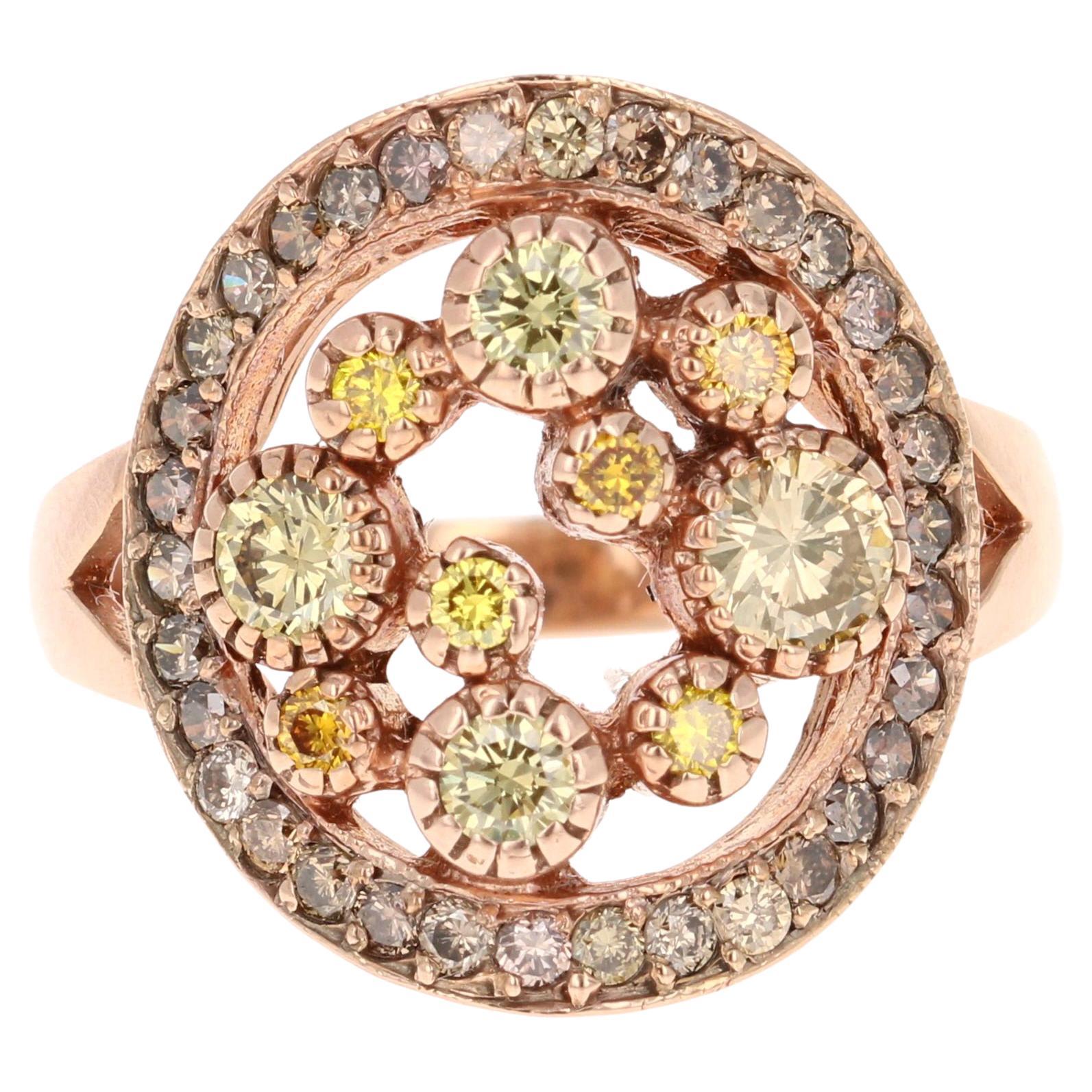 1.19 Carat Natural Fancy Color Diamond 14 Karat Rose Gold Cocktail Ring For Sale