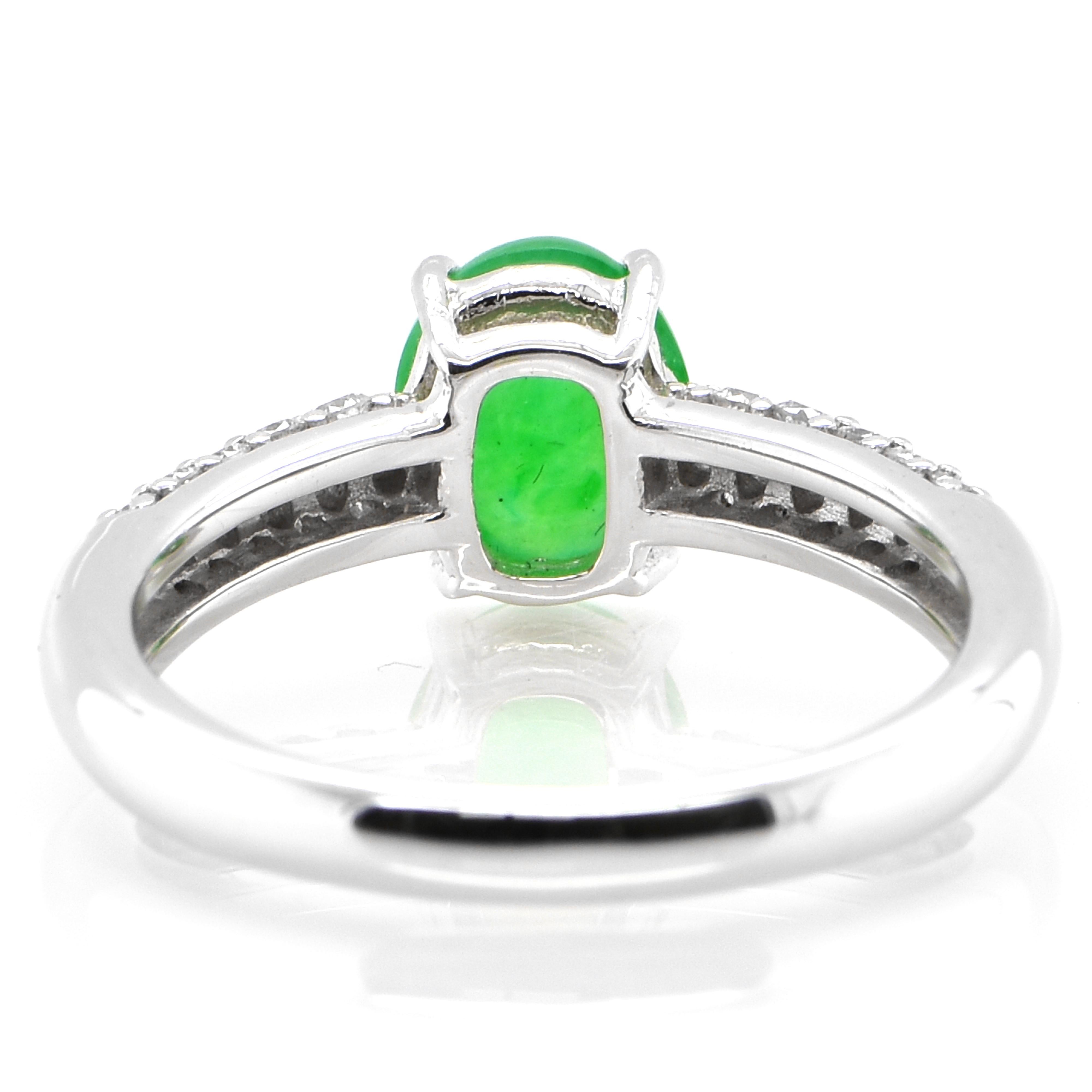 1.19 Carat Natural 'Non-Dyed' Jadeite and Diamond Ring Set in Platinum In New Condition In Tokyo, JP