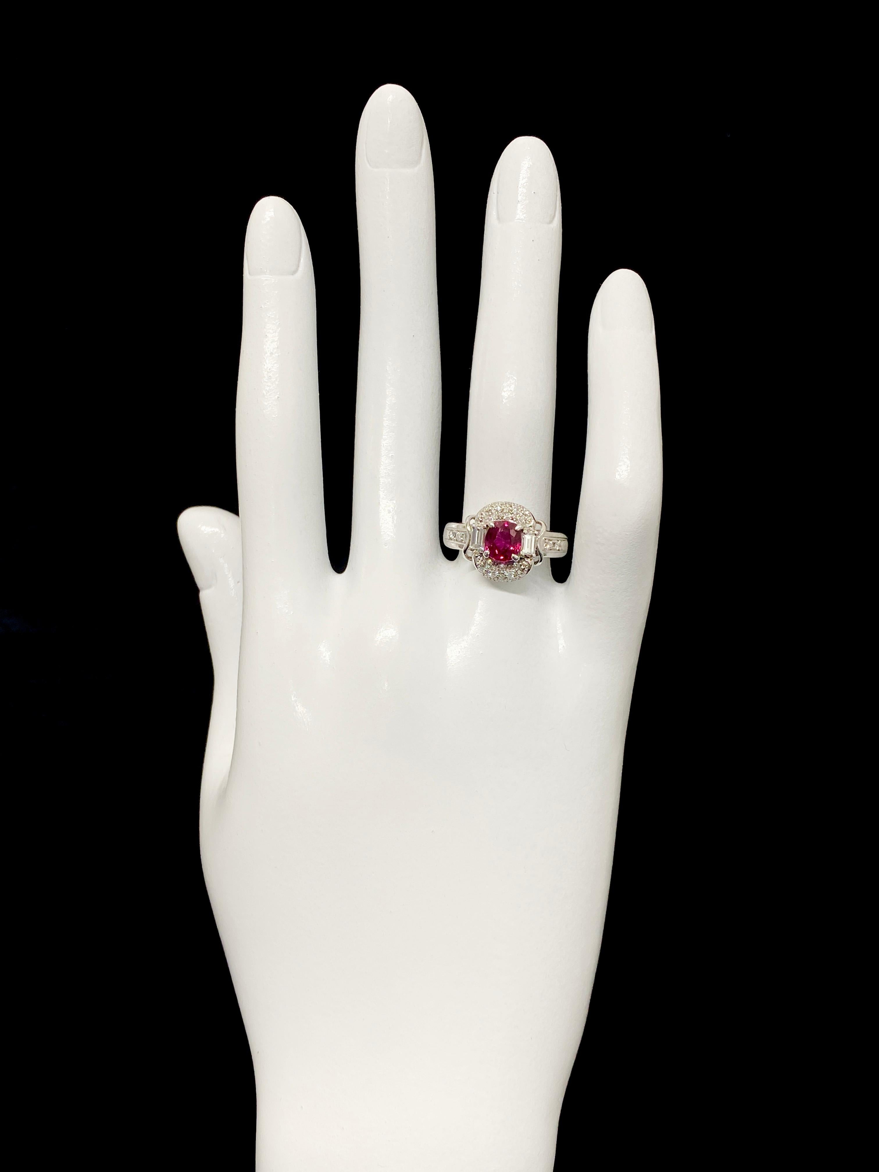 Modern 1.19 Carat Natural Vivid Red Ruby and Diamond Ring Set in Platinum For Sale