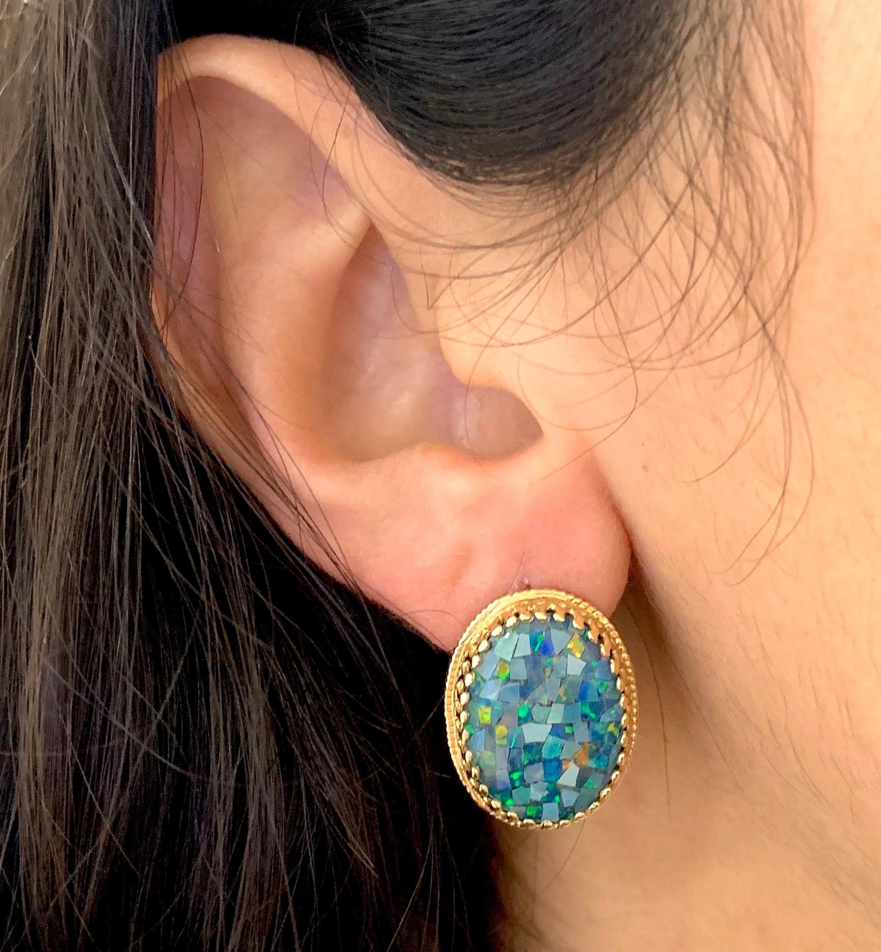 Contemporary 11.9 Carat Opal Stud Earrings