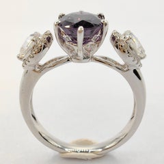 1.19 Carat Oval Cut Purple Spinel Rose Cut Halo Diamond Ring in 18K White Gold