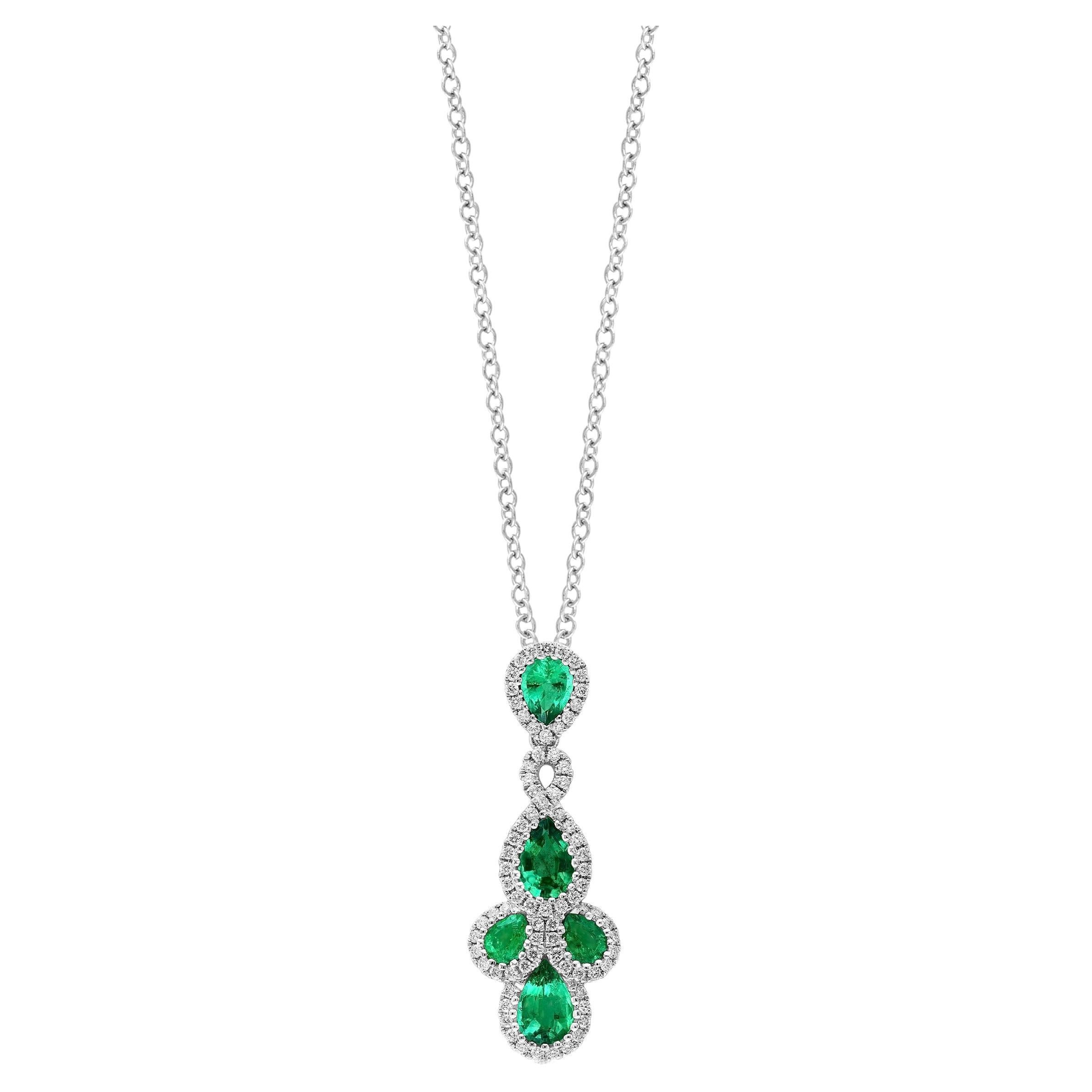 1,19 Karat birnenförmiger Smaragd und Diamant-Anhänger Halskette aus 18K im Angebot