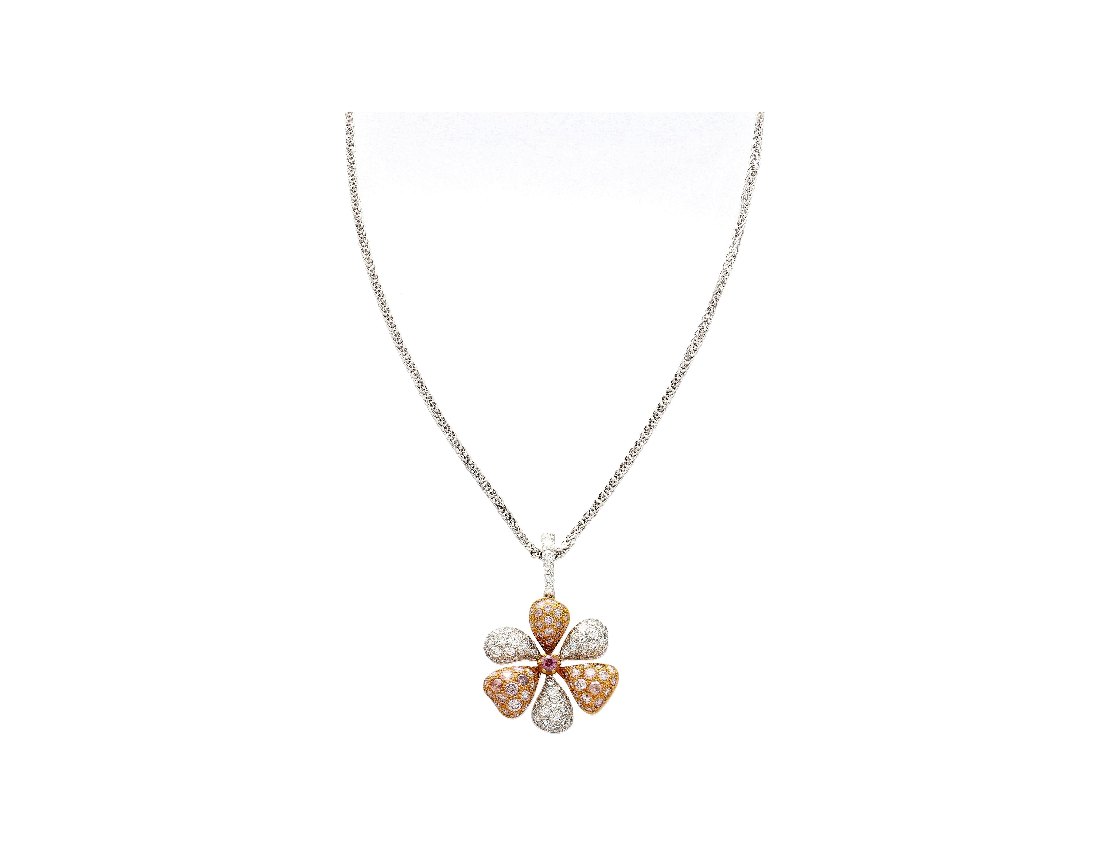 Modern 11.9 Carat Pink & White Diamond Pendant Necklace & Ring Flower Motif Jewelry Set For Sale