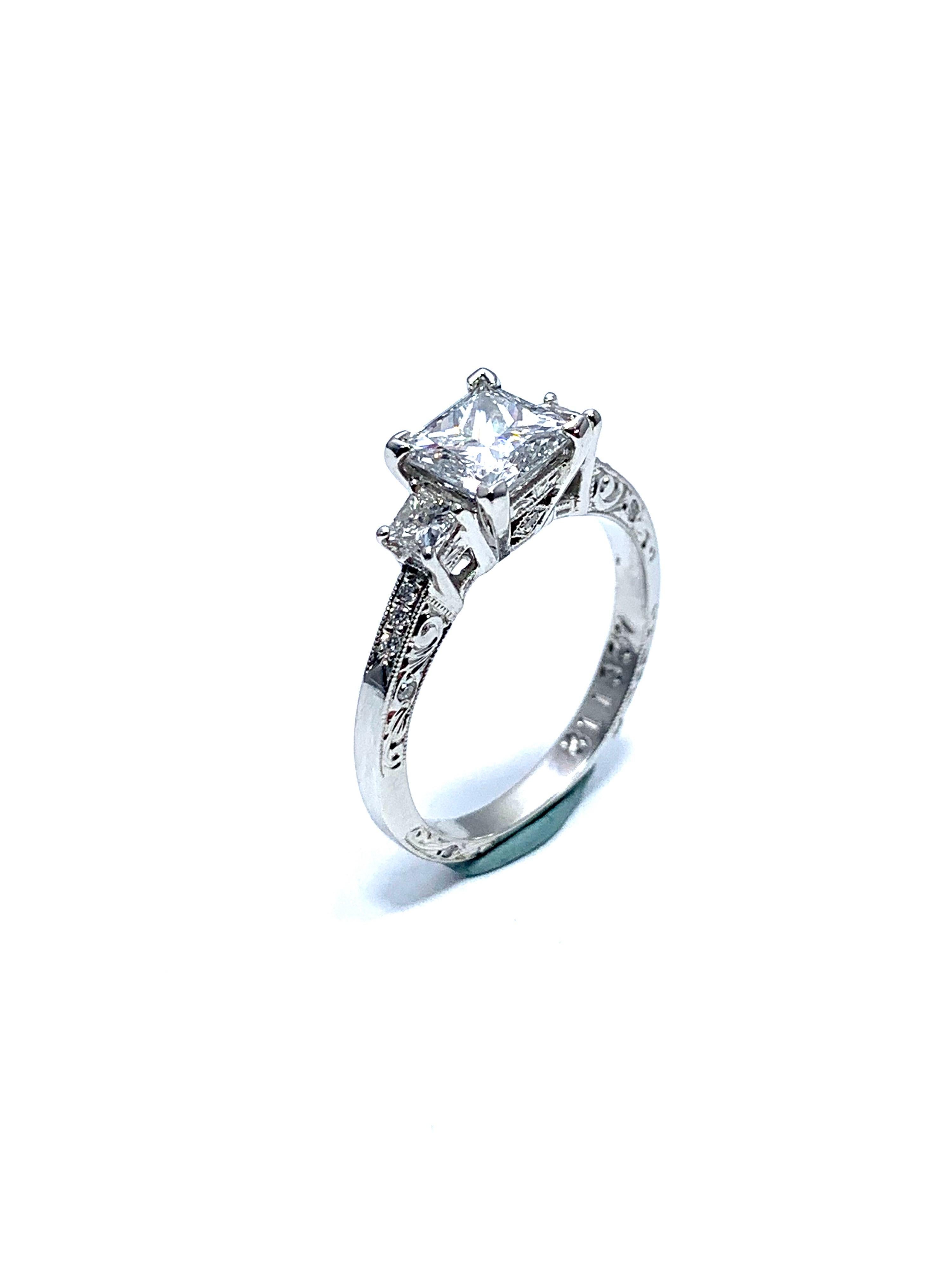 1.19 Carat Princess Cut Diamond and Handcrafted Platinum Engagement Ring For Sale 2