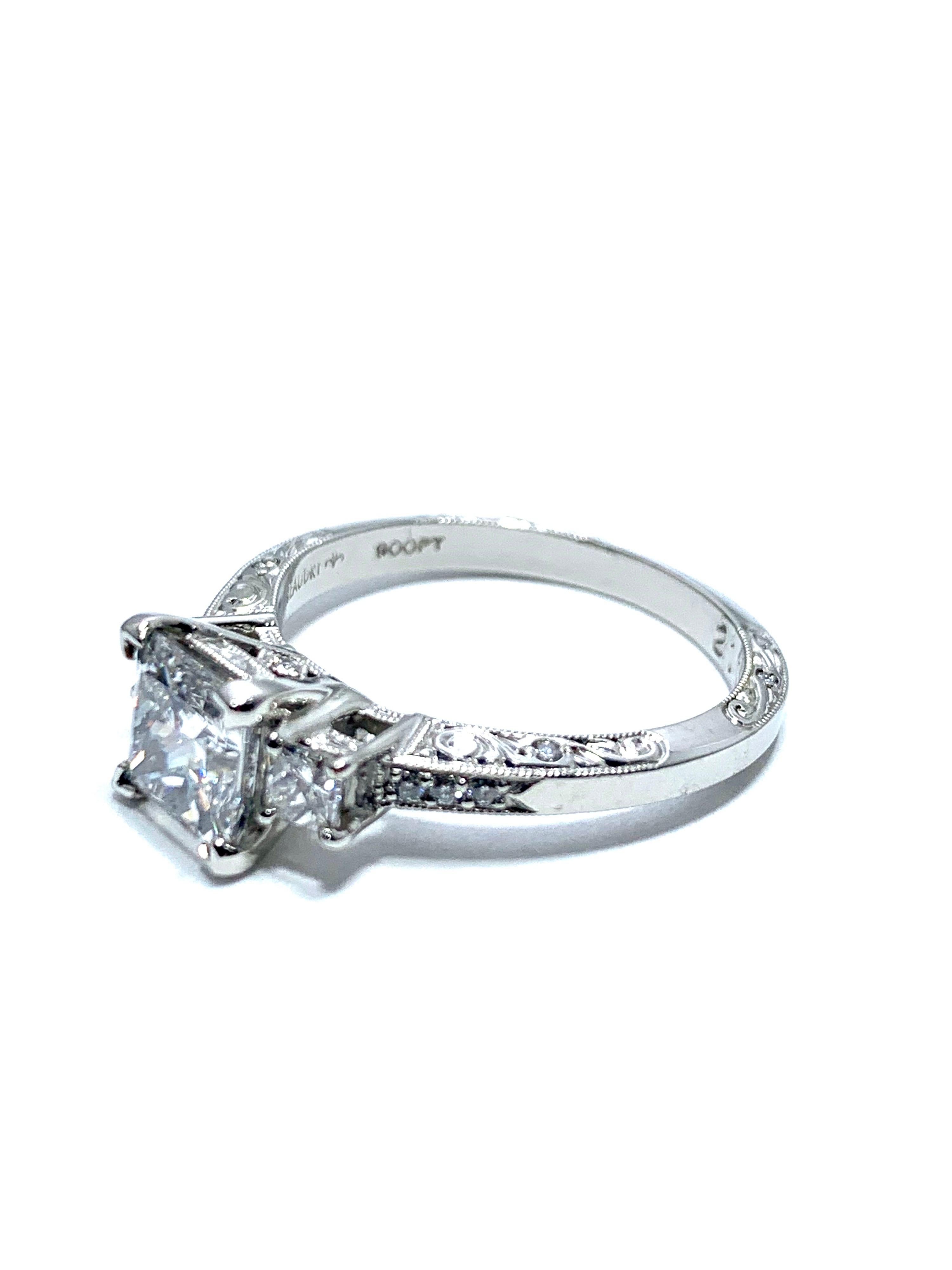 Bague de fiançailles en platine et diamant taille princesse de 1,19 carat, fabrication artisanale Neuf - En vente à Chevy Chase, MD