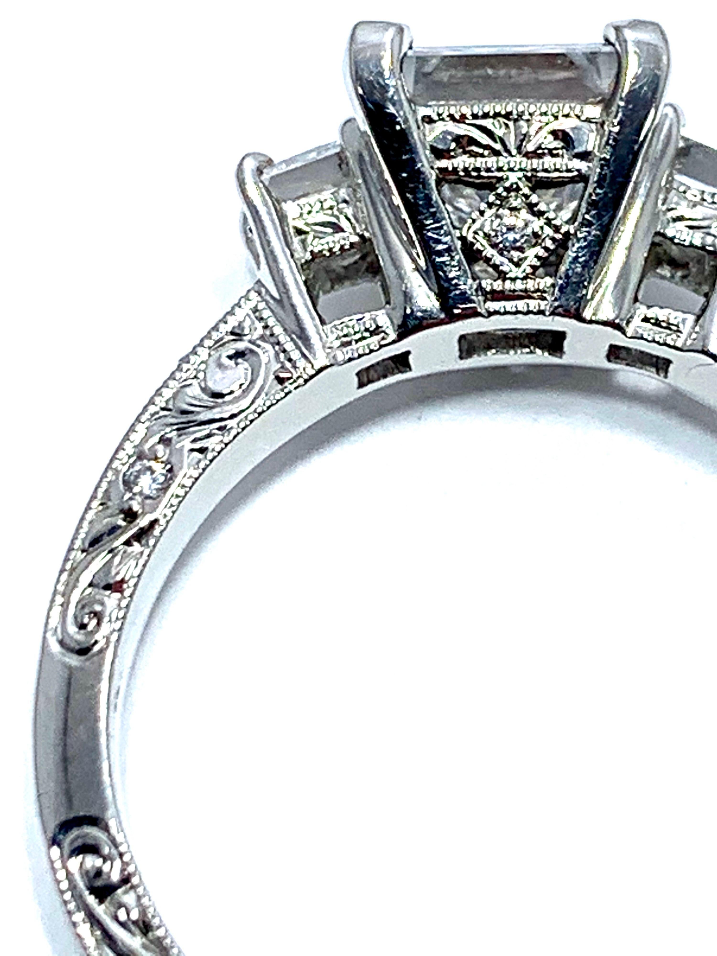 Women's or Men's 1.19 Carat Princess Cut Diamond and Handcrafted Platinum Engagement Ring For Sale