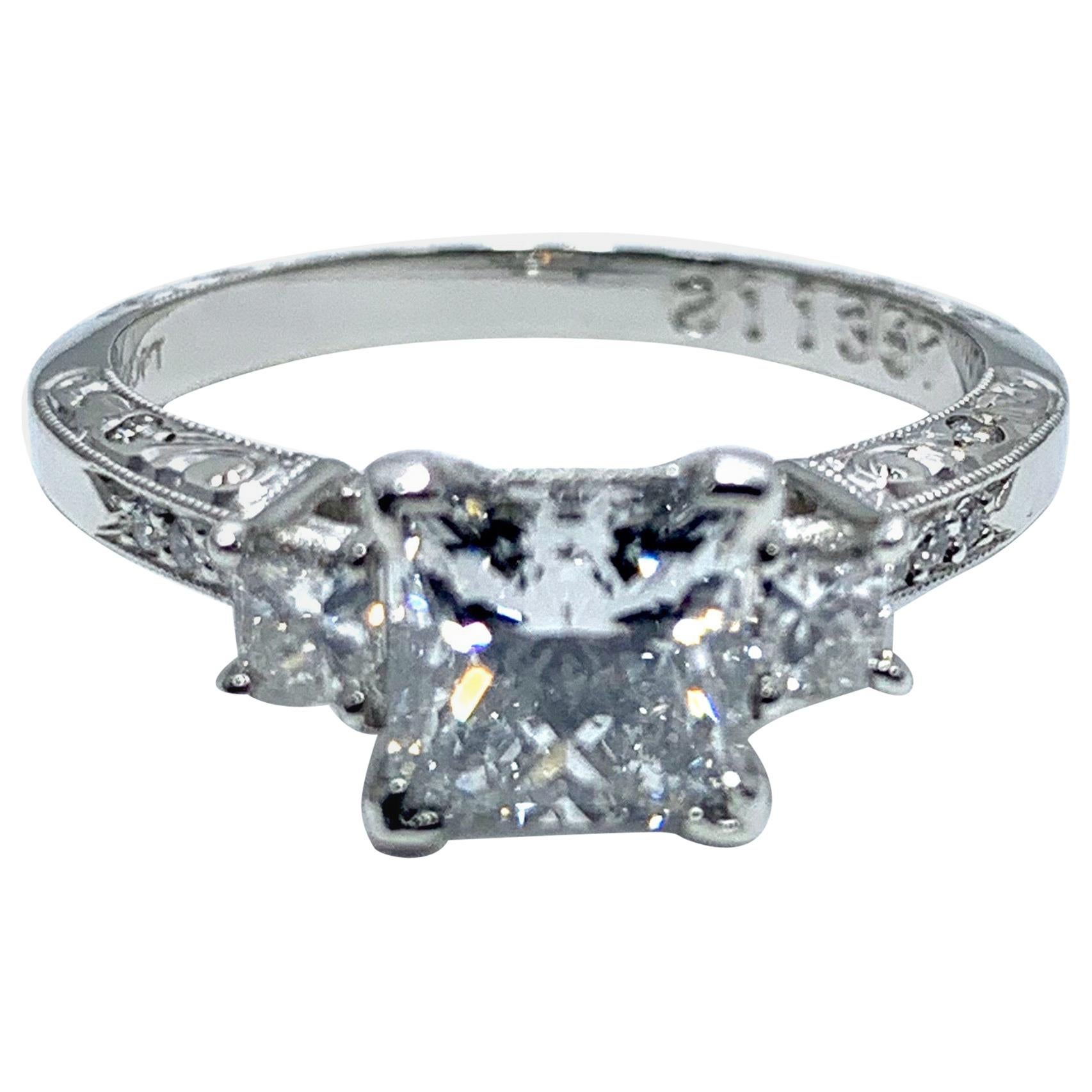 1.19 Carat Princess Cut Diamond and Handcrafted Platinum Engagement Ring For Sale