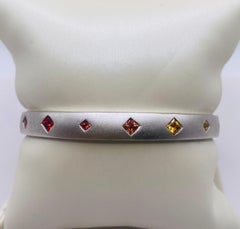 1.19 Carat Princess Cut Multi-Colored Sapphire Sterling Silver Bangle Bracelet