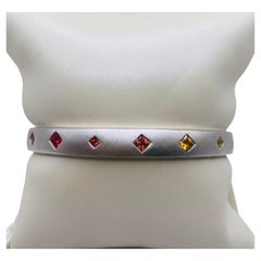 1.19 Carat Princess Cut Multi-Colored Sapphire Sterling Silver Bangle Bracelet