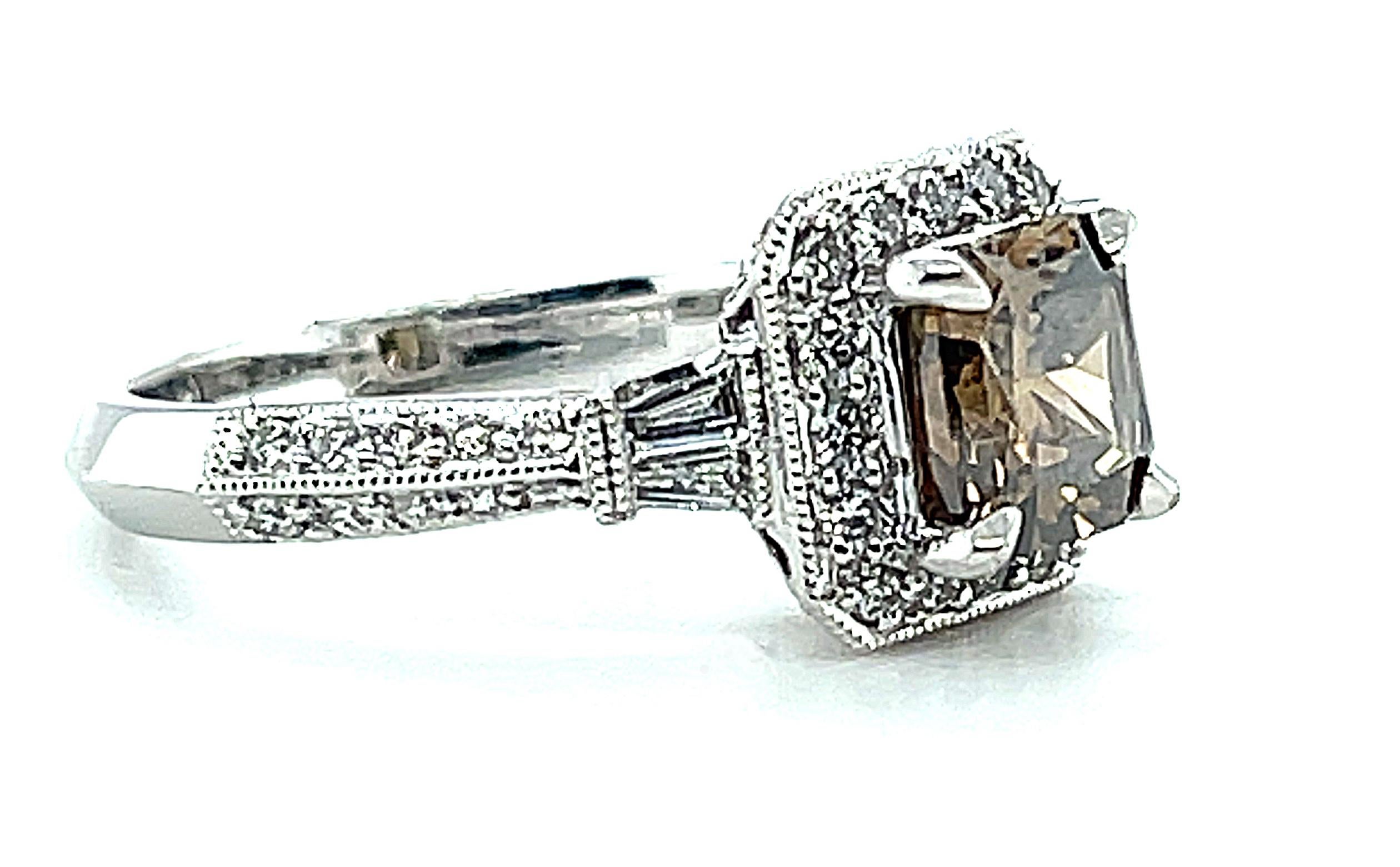 Radiant Coffee Diamond Engagement Ring in 18k White Gold, 1.19 Carats ...