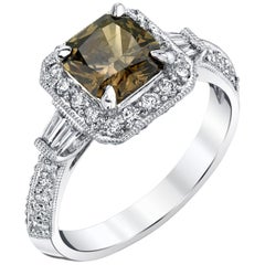 1.19 Carat Radiant Cut Coffee Color Diamond 18k White Gold Engagement Band Ring