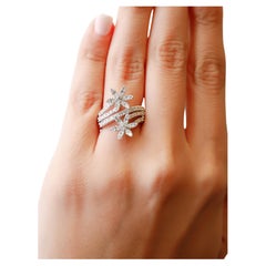 1,19 Karat Rundschliff Diamant Pave Blume 14k Weißgold feiner Wickelring