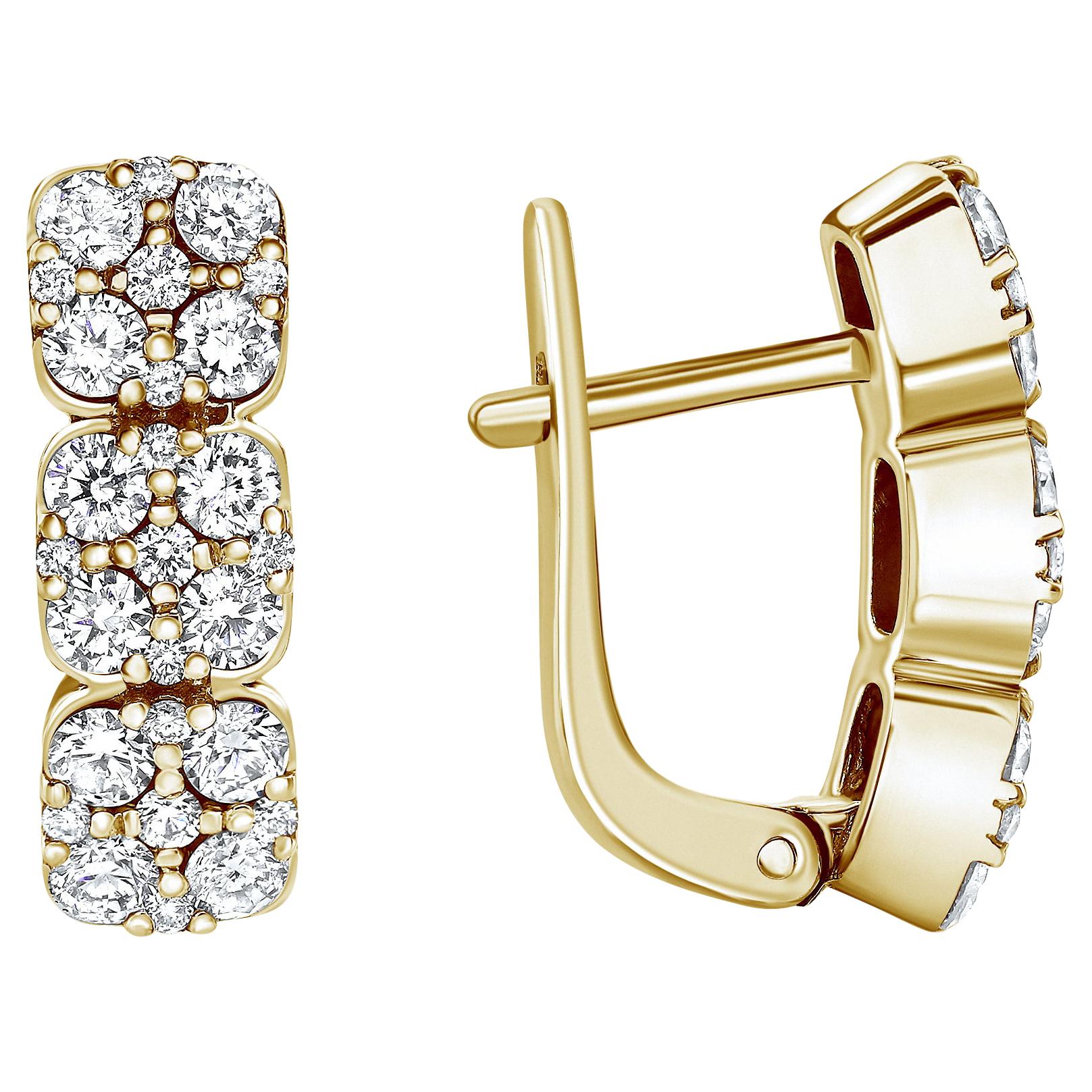 1.19 Carat Round Diamond Earrings in 14k Yellow Gold, Shlomit Rogel For Sale