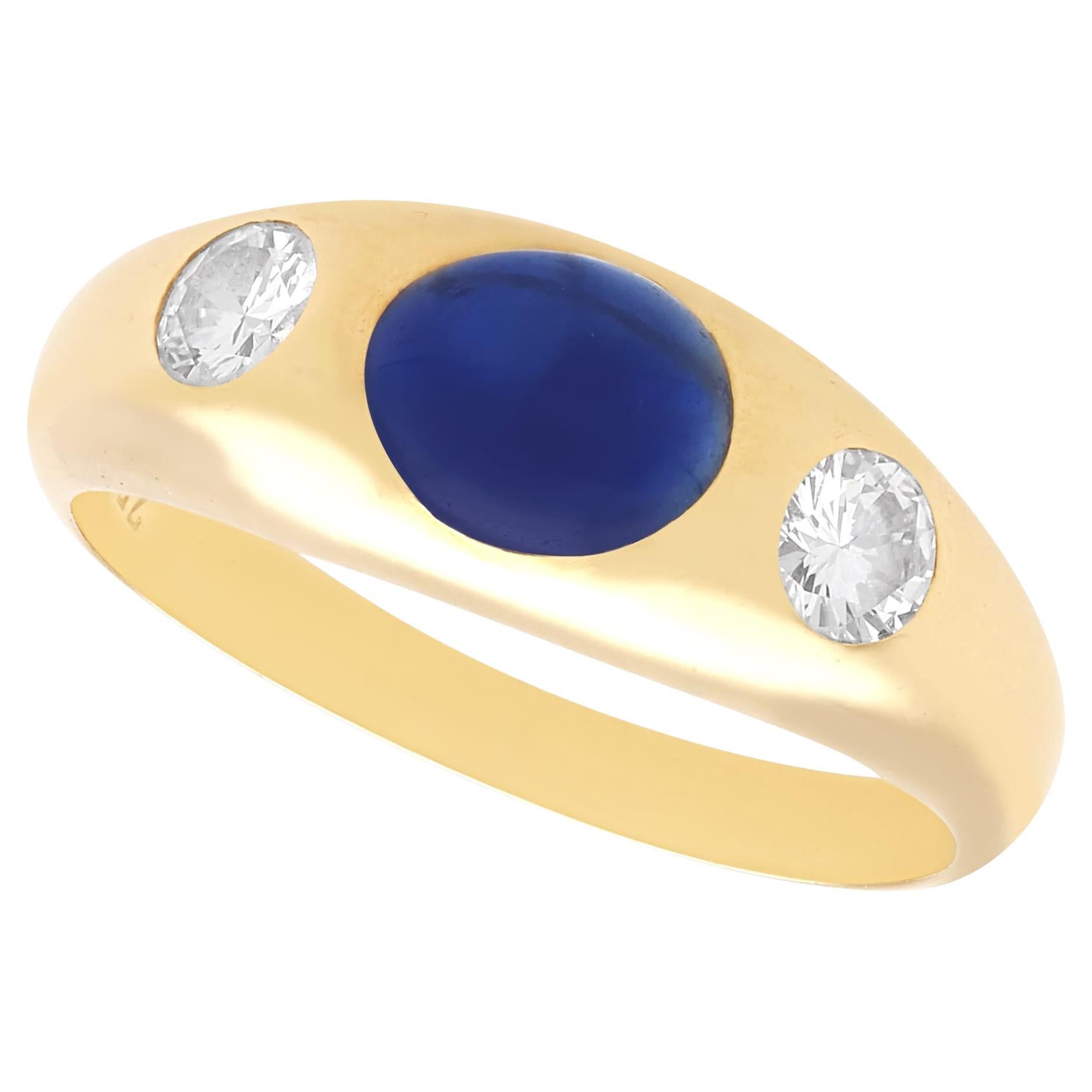 Anillo de oro amarillo de 18 quilates con zafiro de 1,19 quilates y diamante de 0,42 quilates Circa 1970