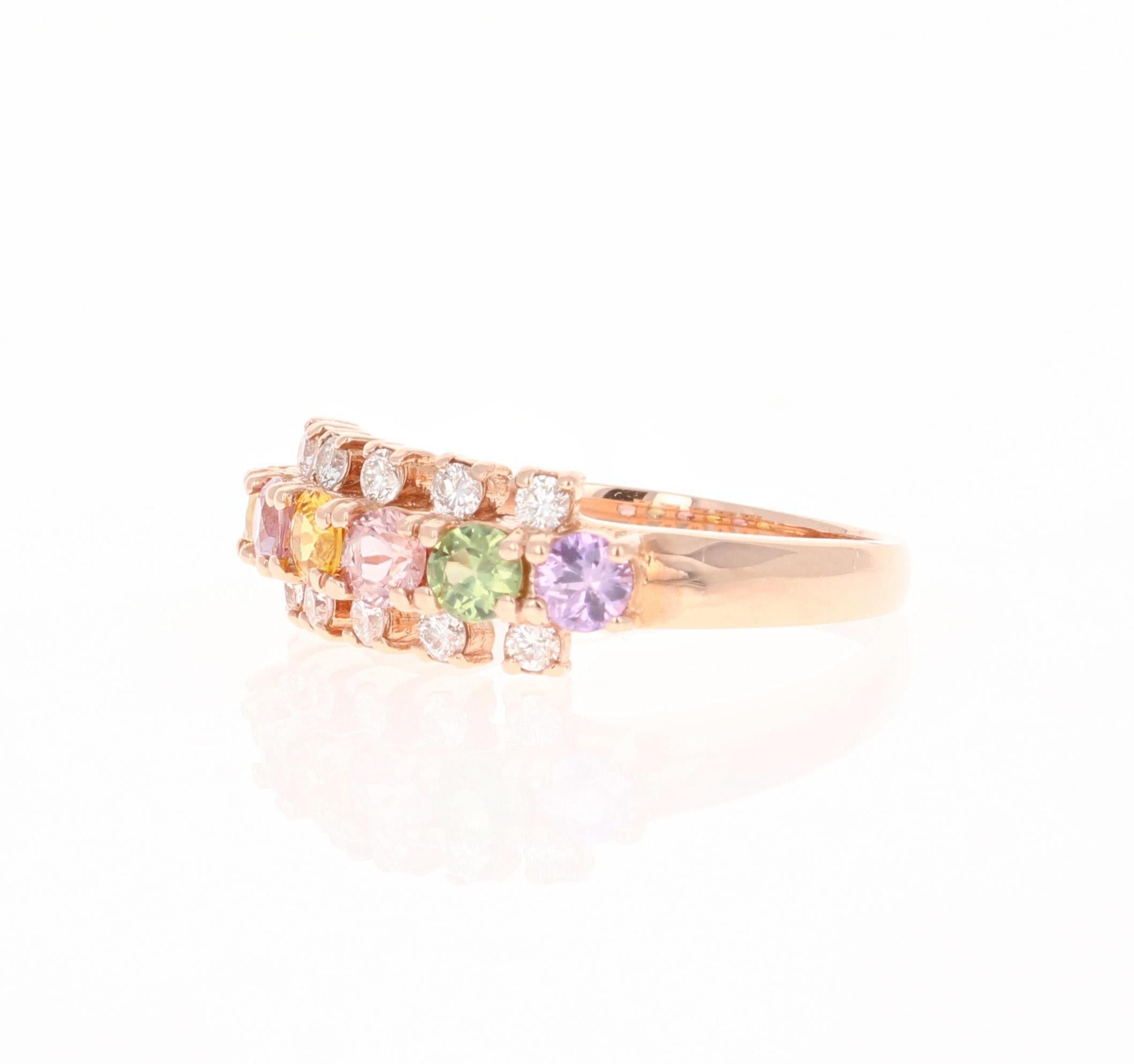 Contemporary 1.19 Carat Sapphire Diamond Rose Gold Band For Sale