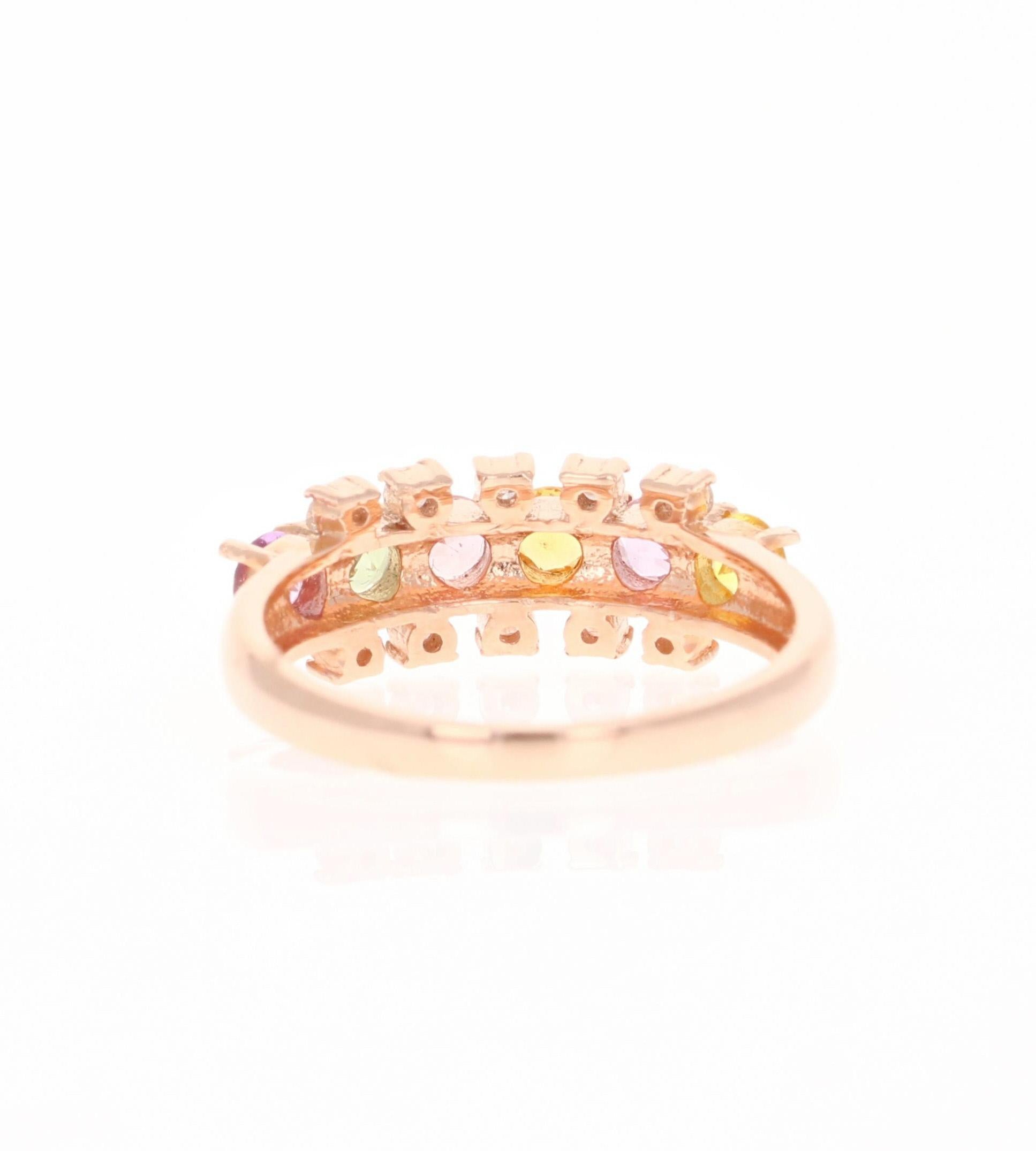 Taille ronde Bracelet en or rose avec saphir et diamant de 1,19 carat en vente