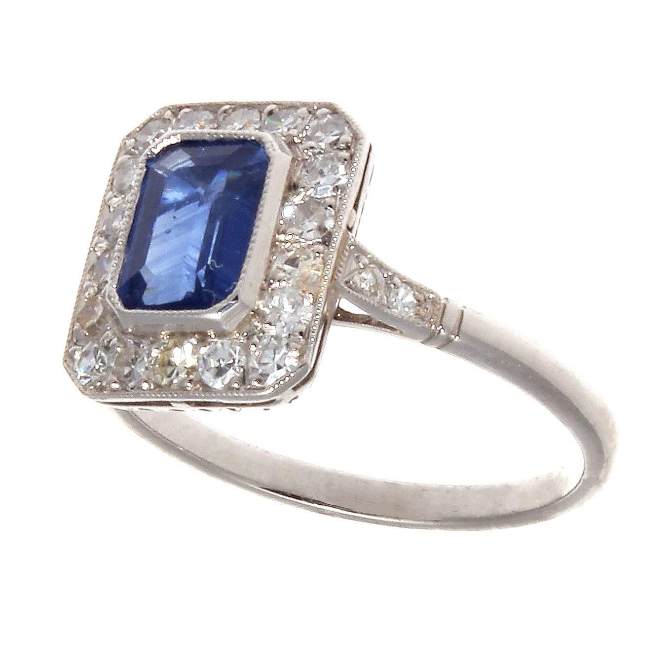 Art Deco 1.19 Carat Sapphire Diamond Platinum Ring