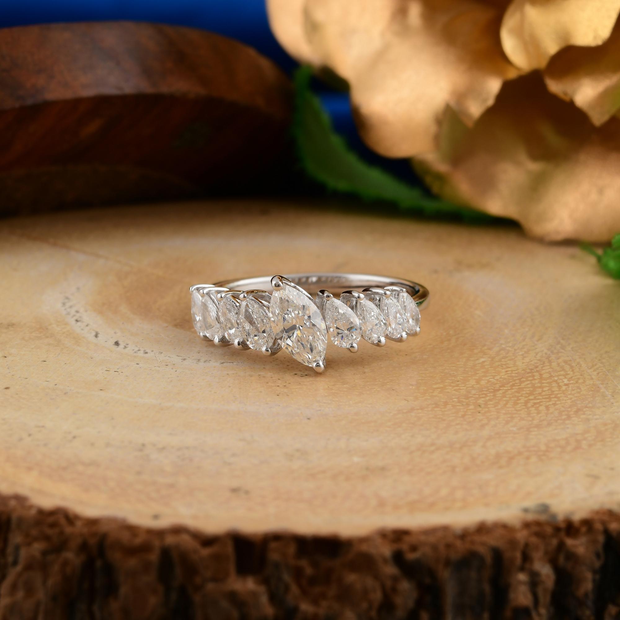 En vente :  1.19 Carat SI Clarity HI Color Marquise Pear Diamond Ring 18 Karat White Gold 6