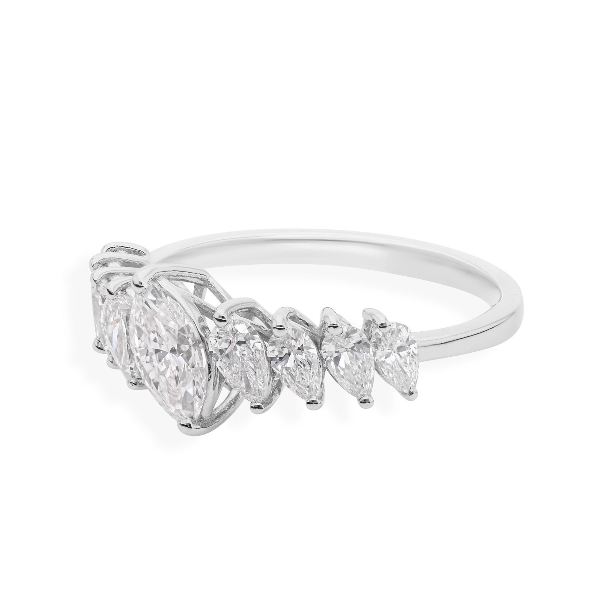 En vente :  1.19 Carat SI Clarity HI Color Marquise Pear Diamond Ring 18 Karat White Gold 7