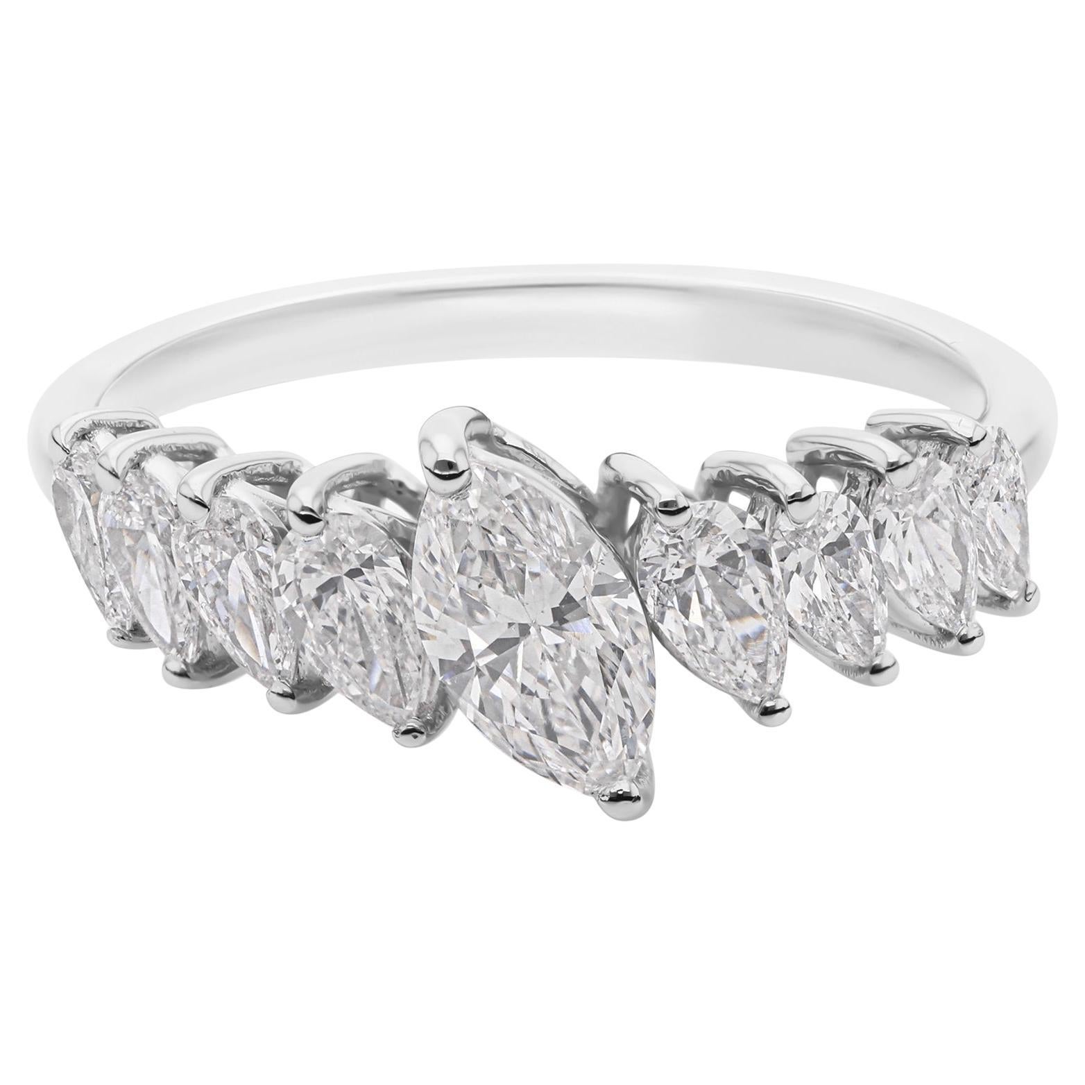 En vente :  1.19 Carat SI Clarity HI Color Marquise Pear Diamond Ring 18 Karat White Gold