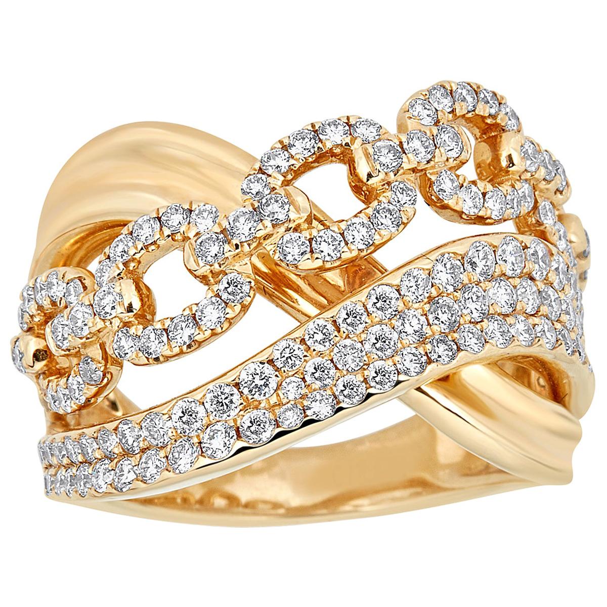 1,27 Karat Gesamtgewicht runder Diamant 18 Karat Gelbgold Cocktail-Ring