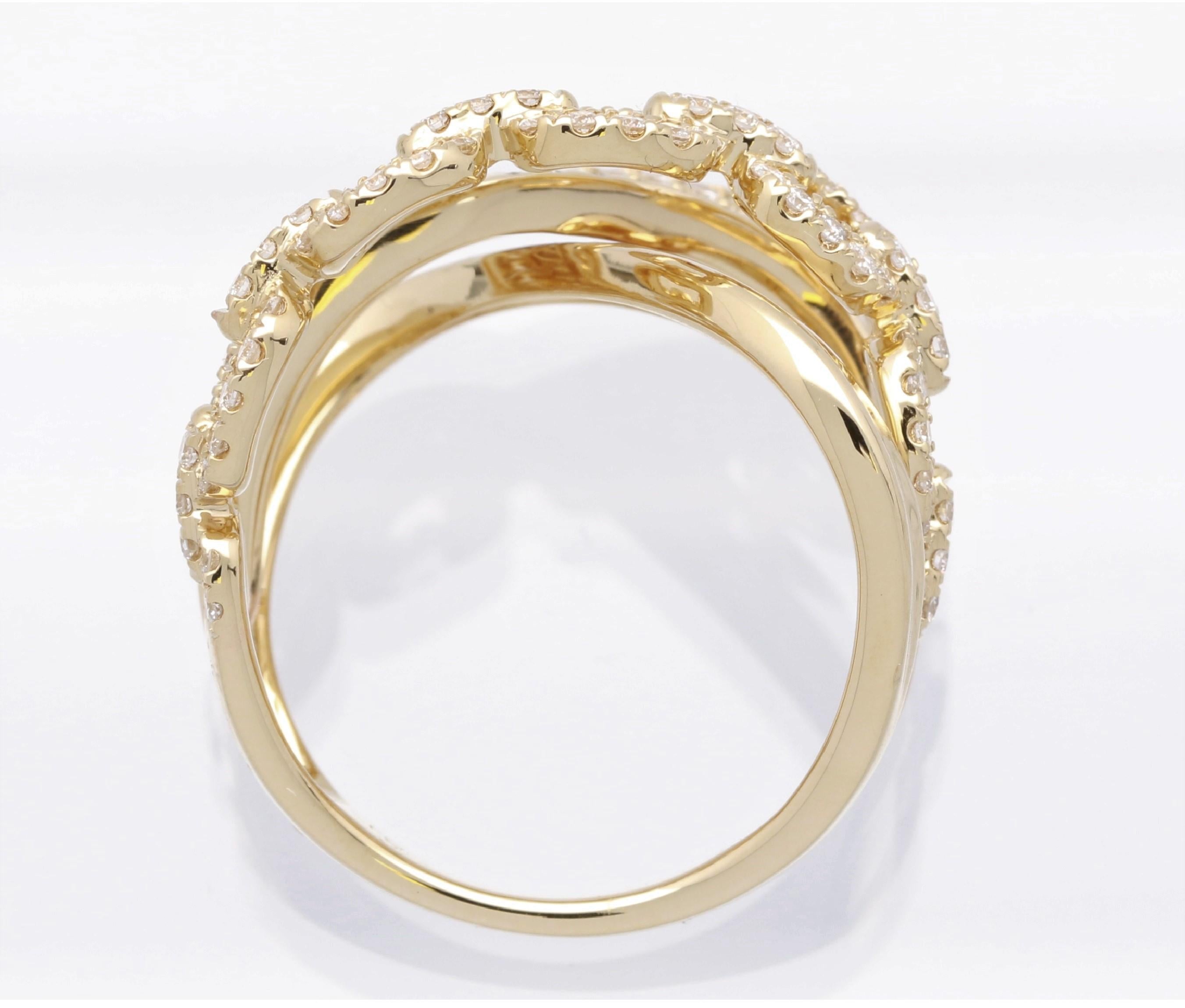 Brilliant Cut 1.27 Carat Total Weight Round Diamond 18 Karat Yellow Gold Cocktail Ring For Sale