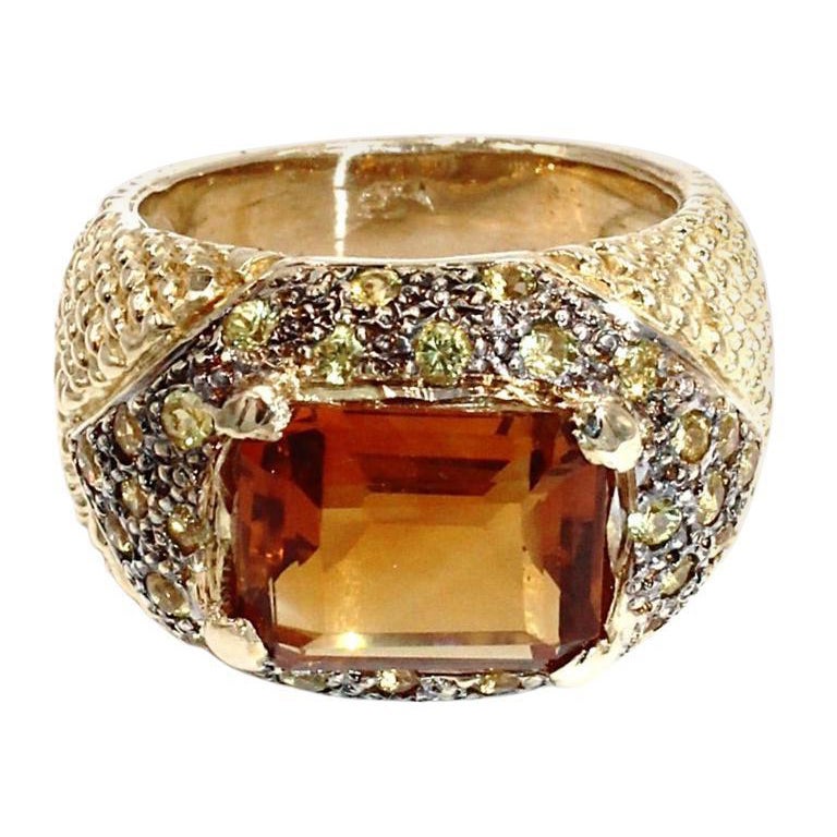 1.19 Carat Yellow Sapphires Ring with 3.63 Carat Step Cut Topaz Set in 14k Gold