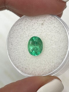 1.19 Carat Yellowish Green Colombian Emerald - Oval Cut May Birthstone Gem