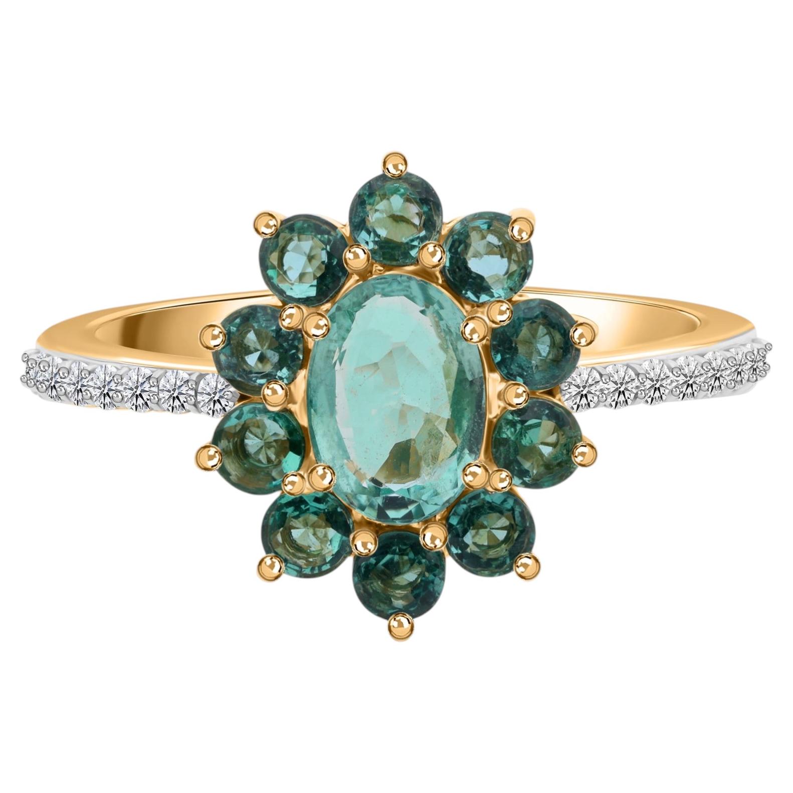 Im Angebot: 1,19 Karat sambischer Smaragd 0,13 Karat SI/H Diamantring 14 Karat Gelbgold ()