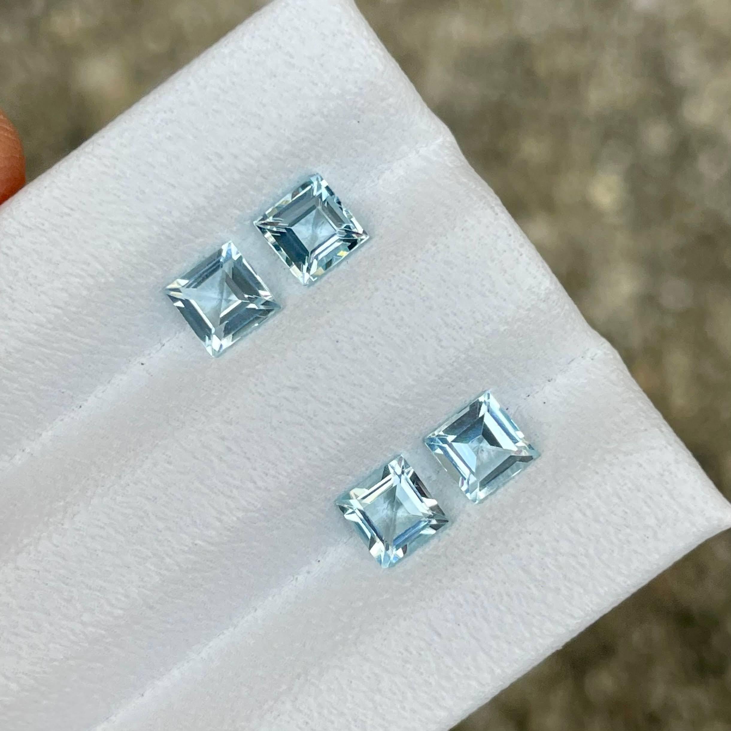 Weight 1.19 carats 
Dimensions 4.0x4.0x2.7 mm 
Treatment none 
Origin Africa 
Clarity VVS 
Shape square 
Cut baguette


This elegant set features four natural Aquamarine gemstones with a total weight of 1.19 carats, expertly cut into sleek baguette