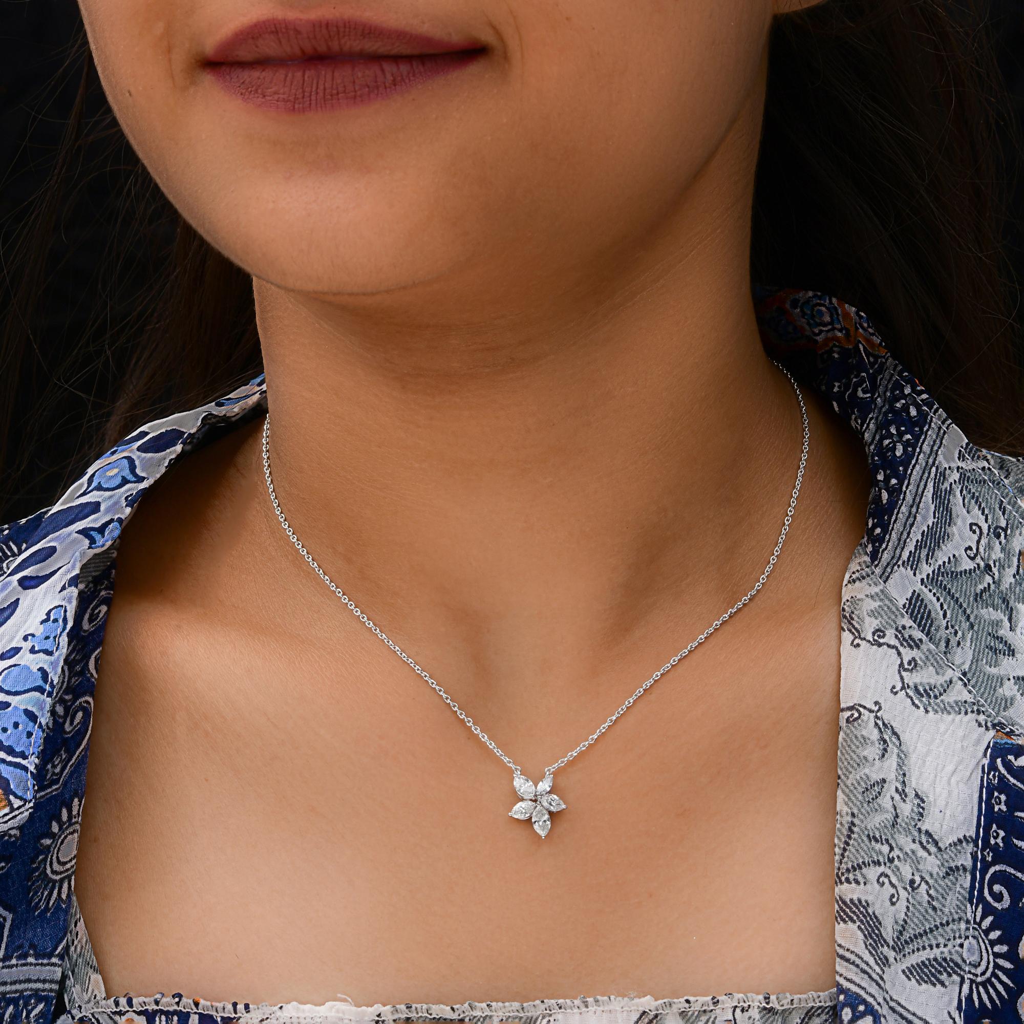 Taille Marquise 1.19 Carats SI/H Marquise Diamond Pendant Necklace 18 Karat White Gold Jewelry en vente