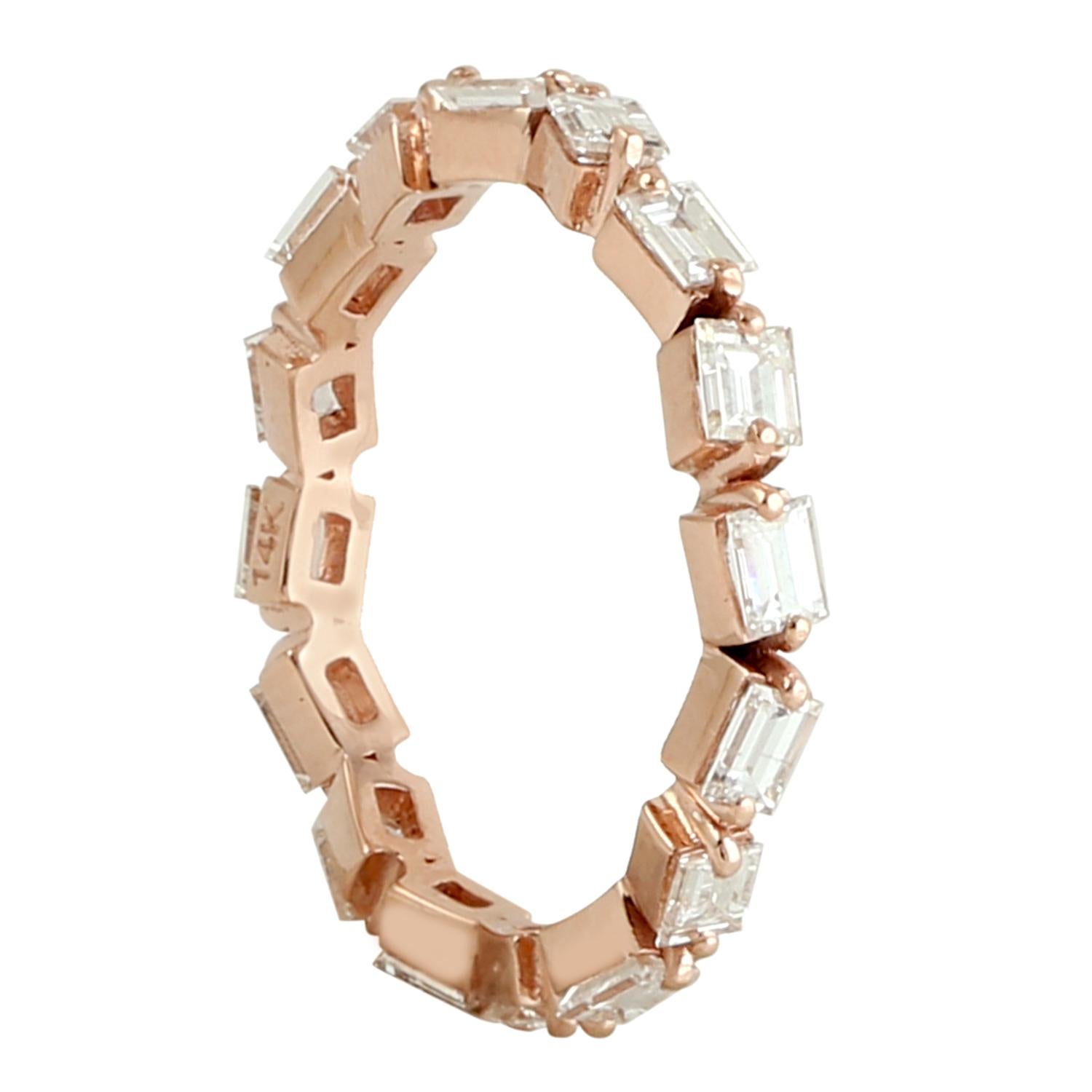 Artisan 1.19 ct Diamond Band Ring Made 14k Rose Gold For Sale