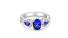1.19 Ct Tanzanite & Cubic Zirconia Ethical Ring 925 Sterling Silver Bridal Ring