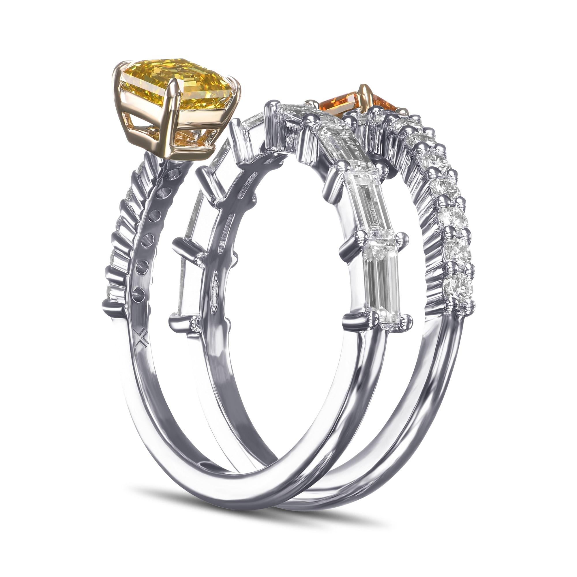 Taille mixte 1.19 cts Bague diamant croisé certifié GIA de couleur mixte à deux pierres en vente