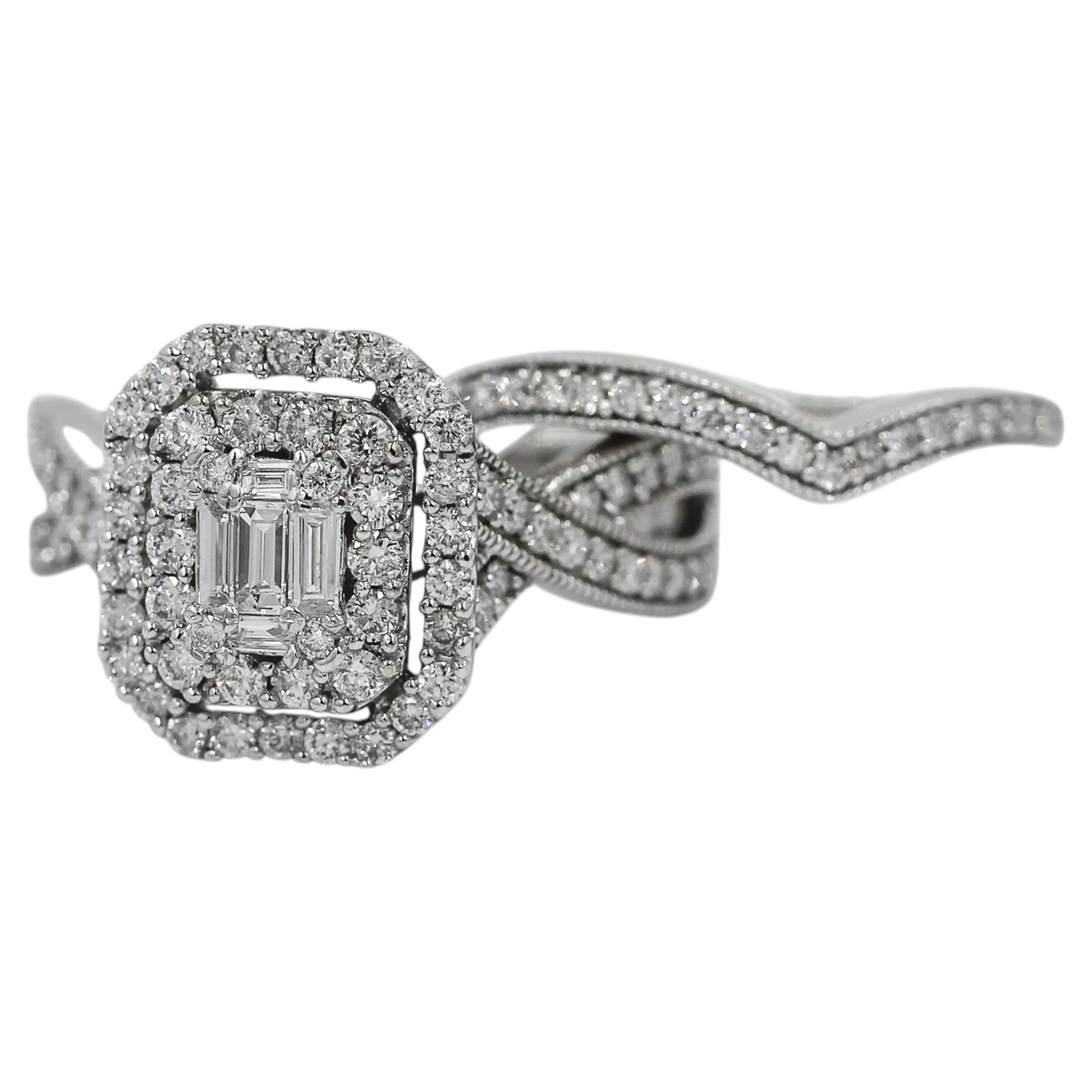1.19 CTW Natural Diamond Halo Engagement Ring with Enhancer 14K White Gold