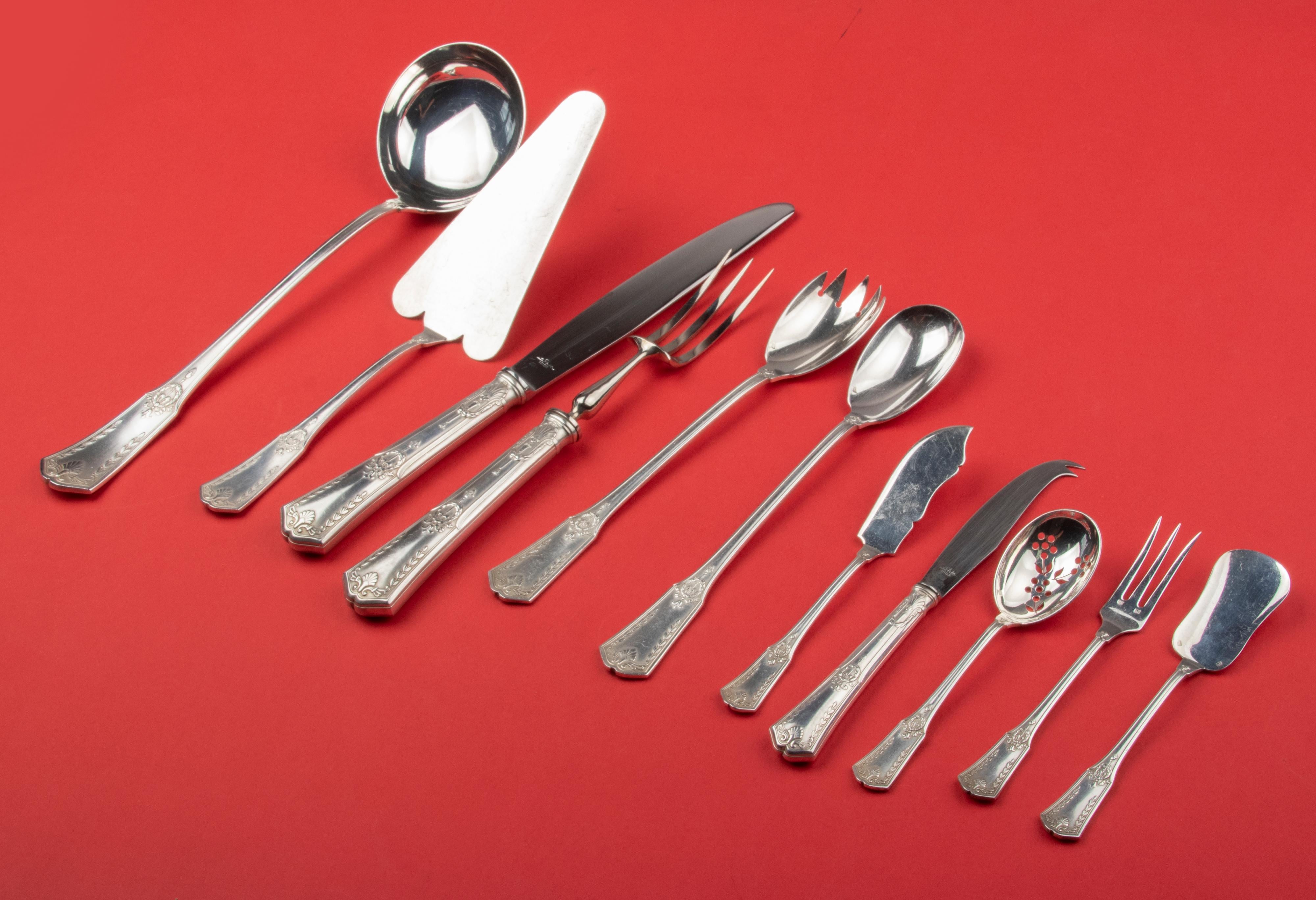 Cubiertos plateados de 119 piezas para 12 personas de SFAM Modelo Sans-Gêne Empire en venta 12