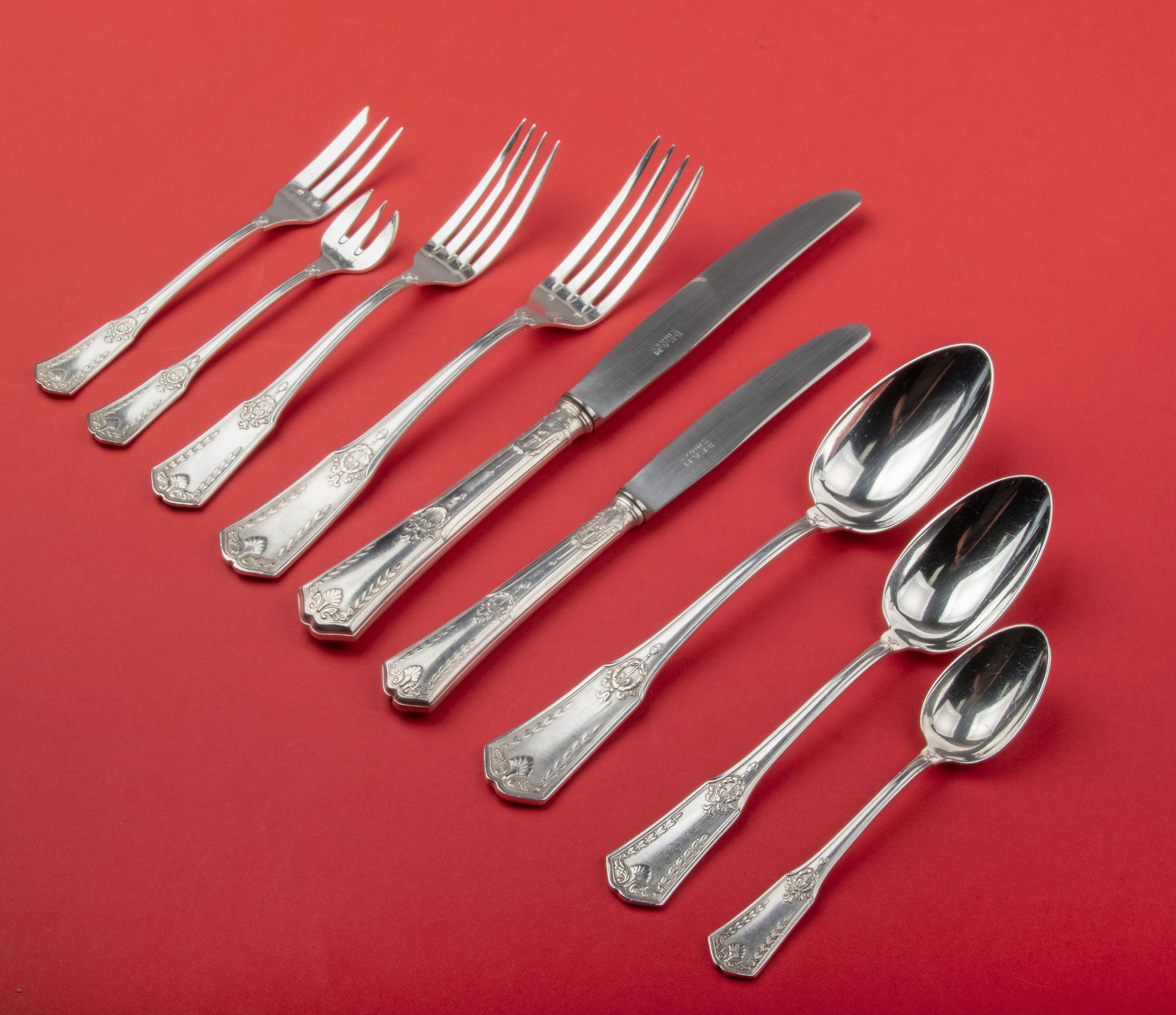 French 119-Piece Silver Plated Flatware for 12 Persons by SFAM Model Sans-Gêne Empire For Sale