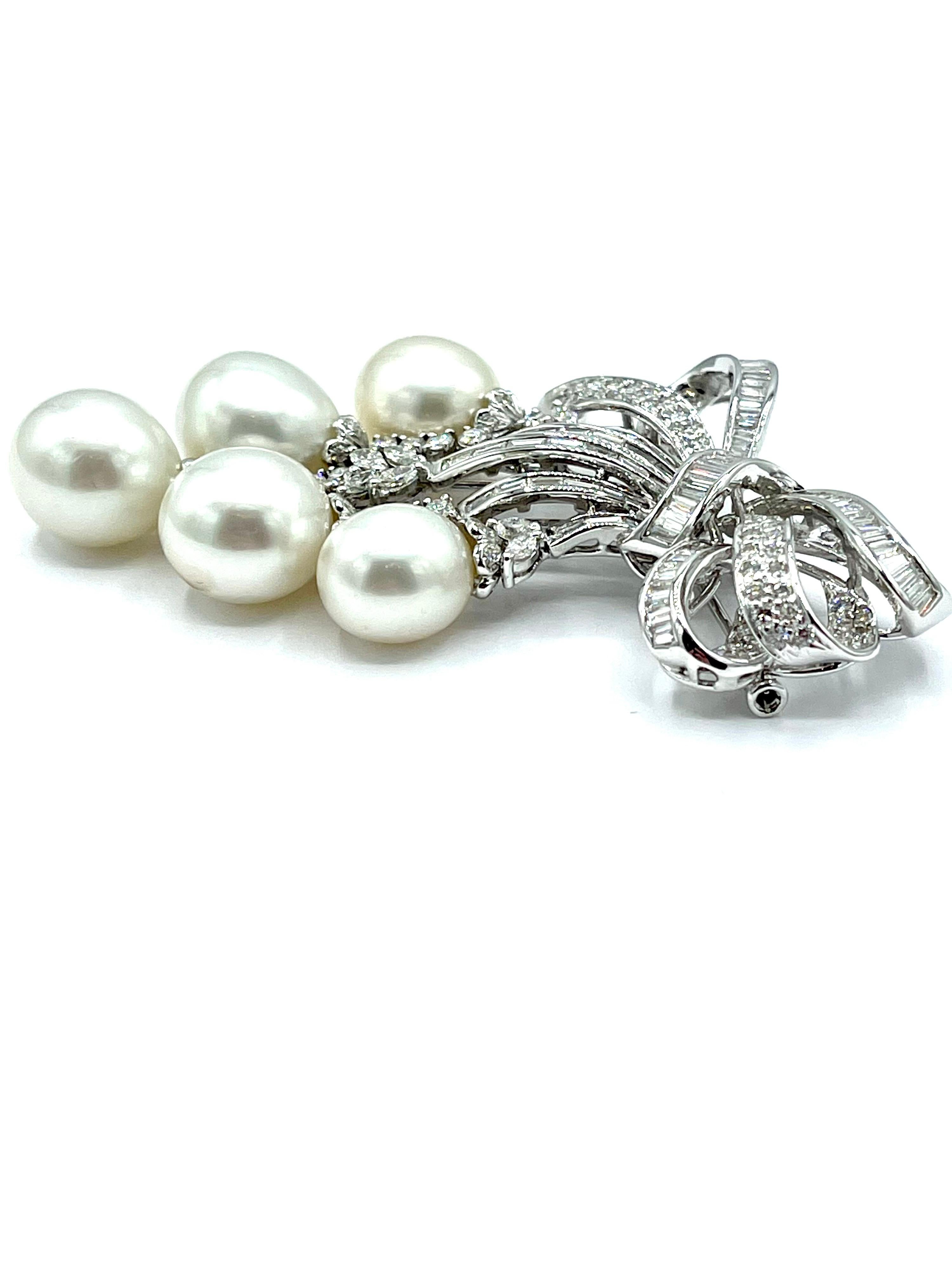 Women's or Men's South Sea Pearl and Diamond 18k White Gold Pendant Brooch